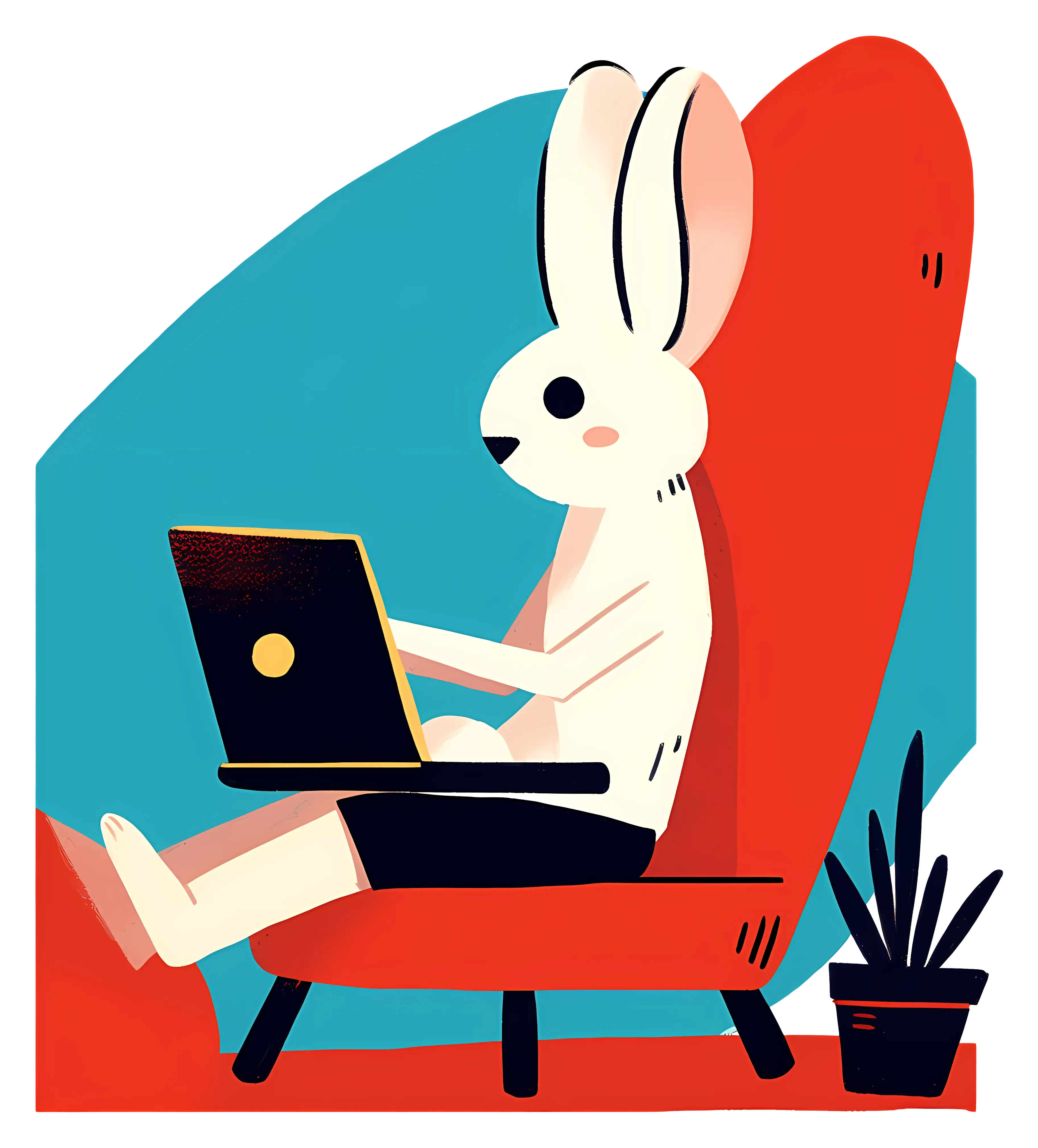 Cartoon Rabbit with Laptop