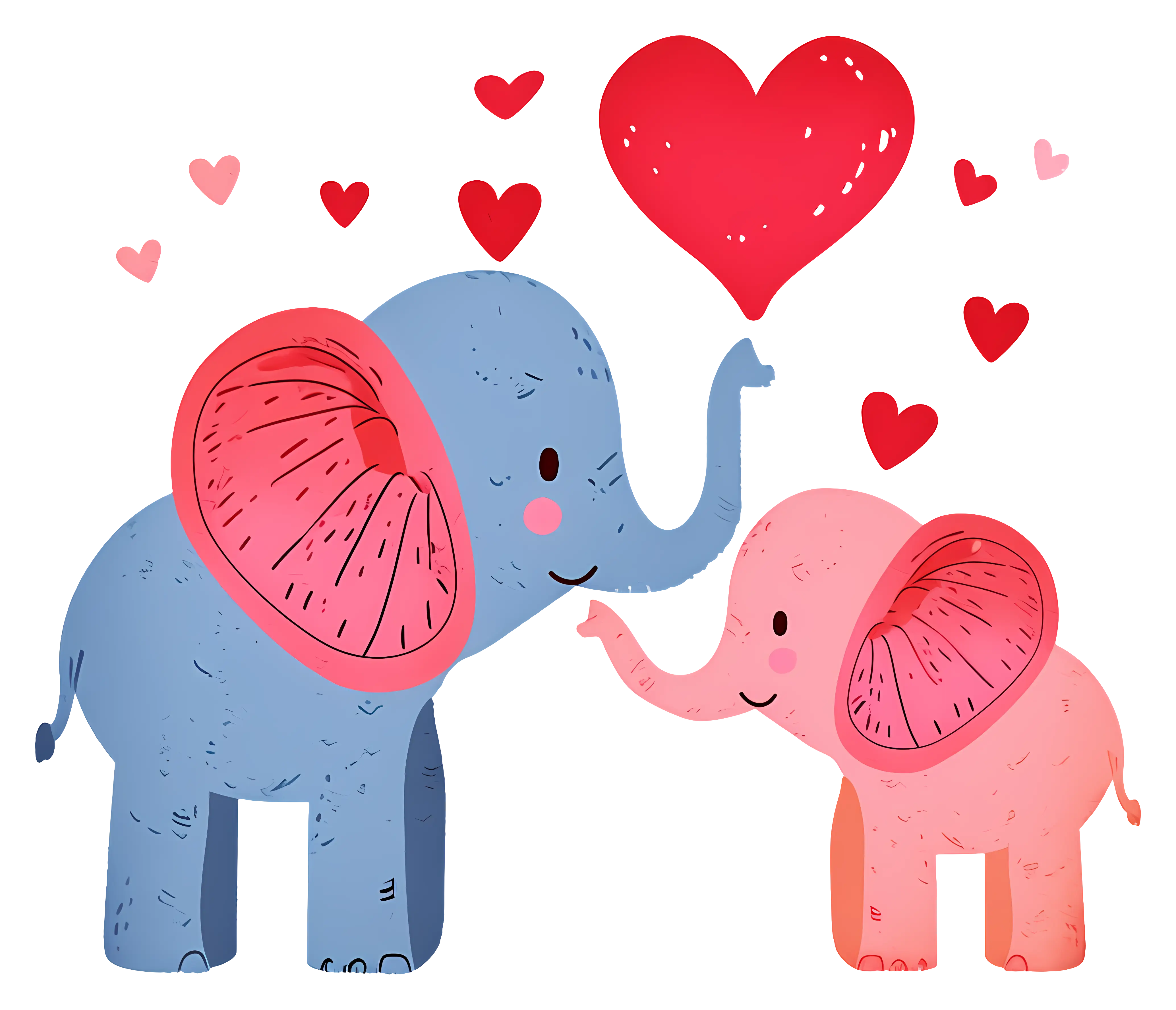 Mother and Baby Elephants with Hearts