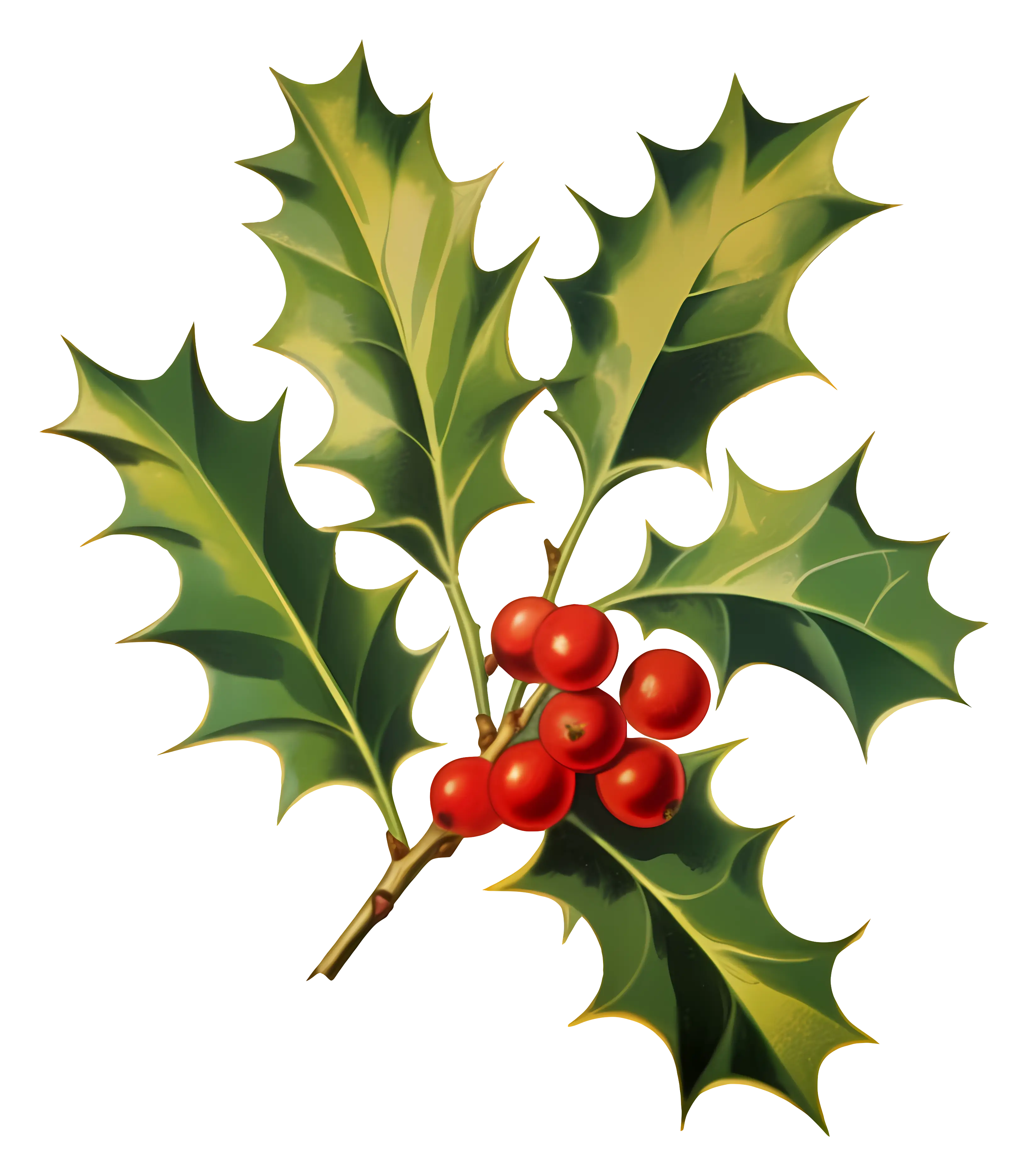 Holly Branch with Red Berries for Holiday Decor