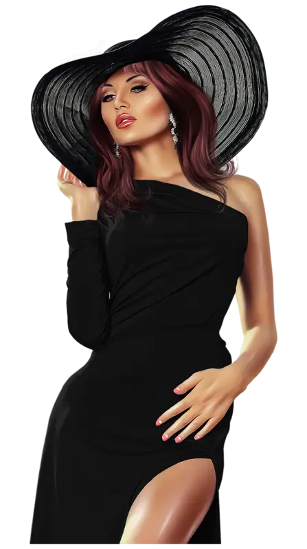Elegant Woman in Black Dress and Hat