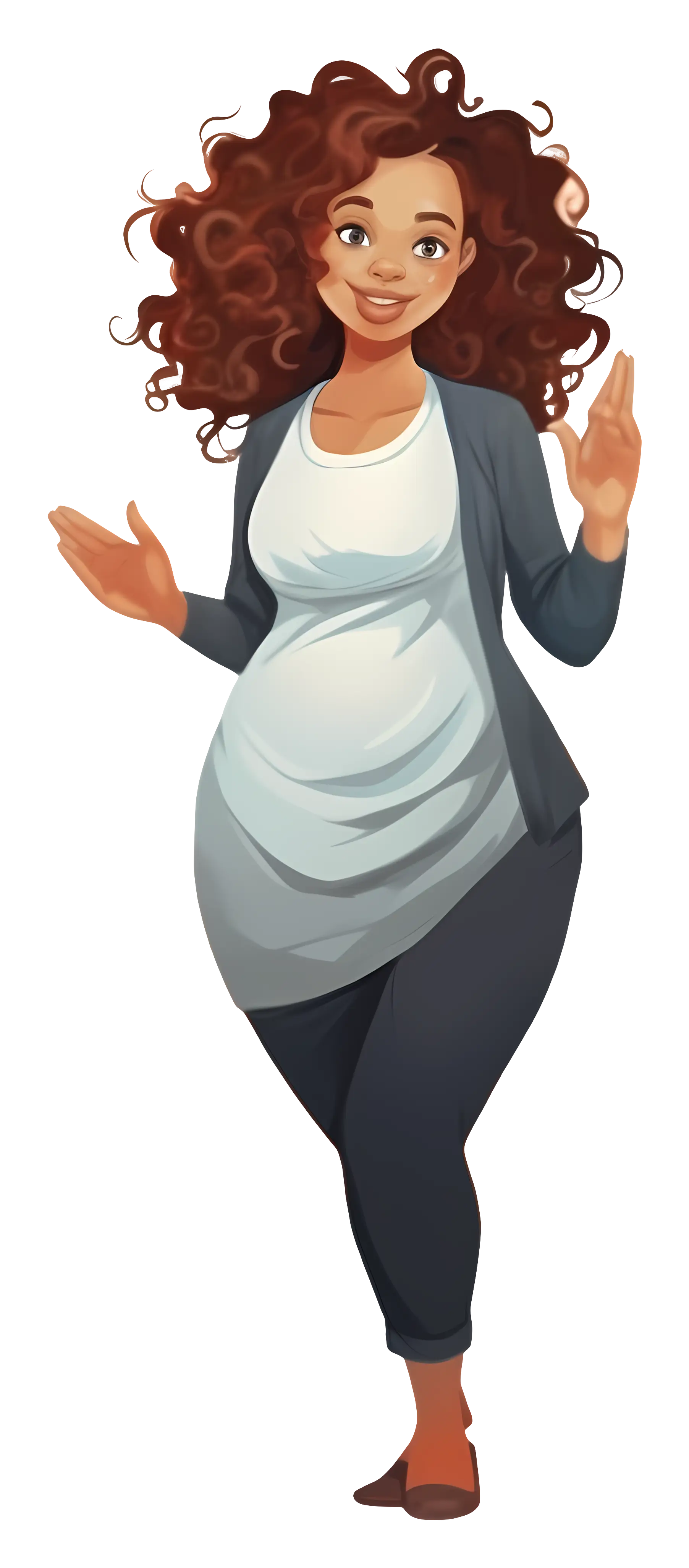 Illustration of a Pregnant Woman with Curly Hair