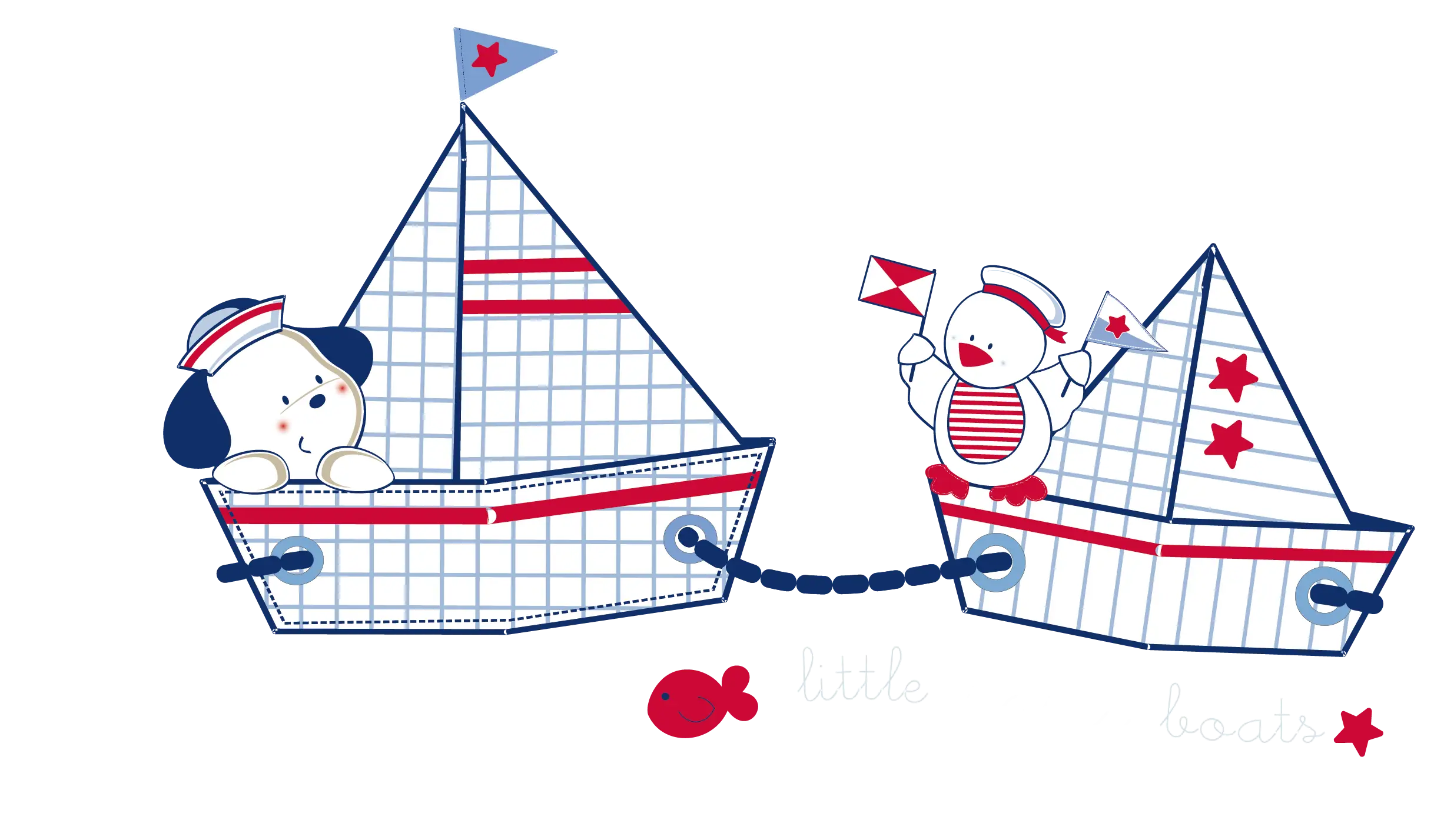 Cute Sailboats with Dog and Cat