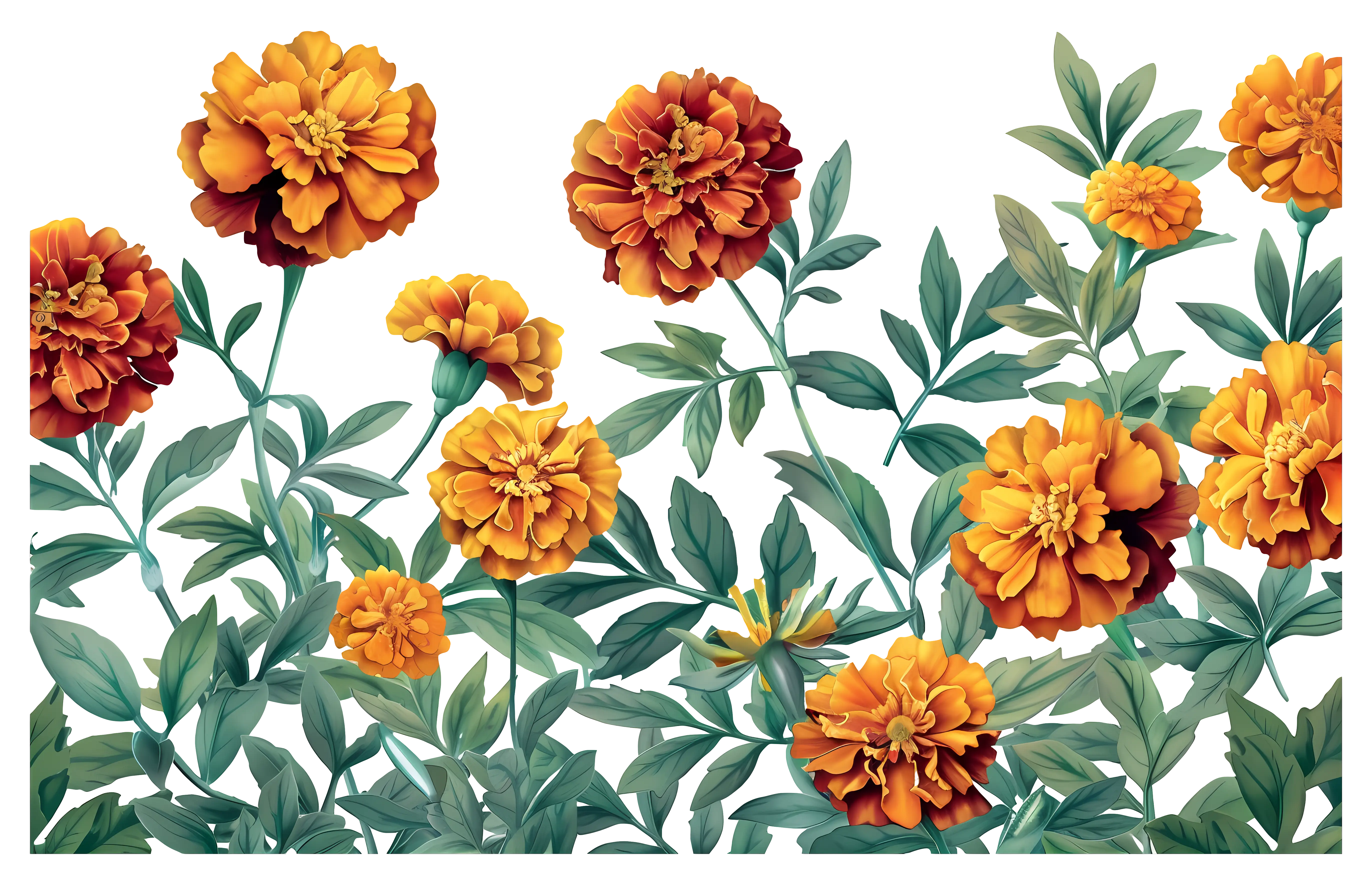Vibrant Marigold Flowers with Green Foliage