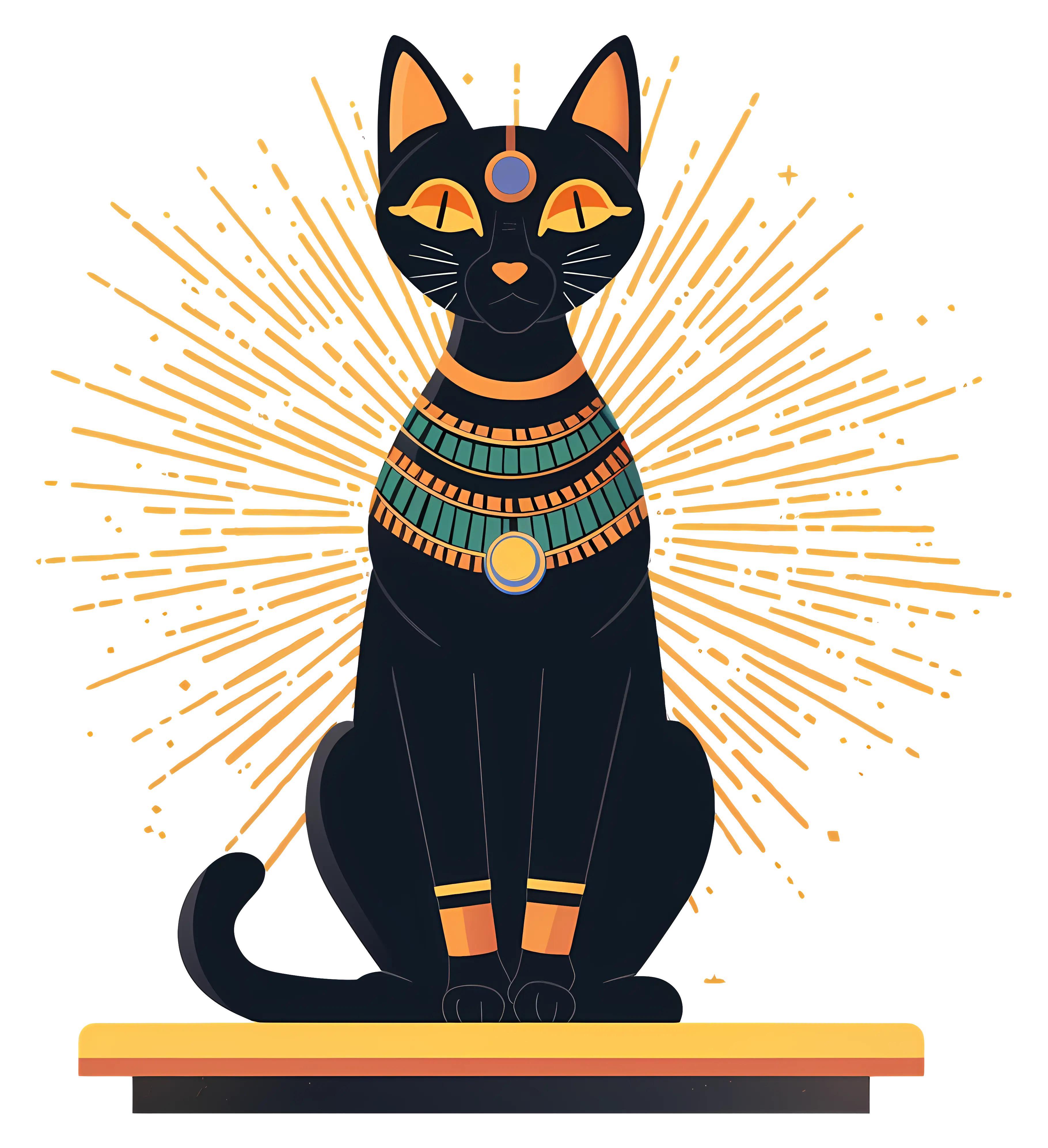 Black Egyptian Cat Figurine with Golden Accents