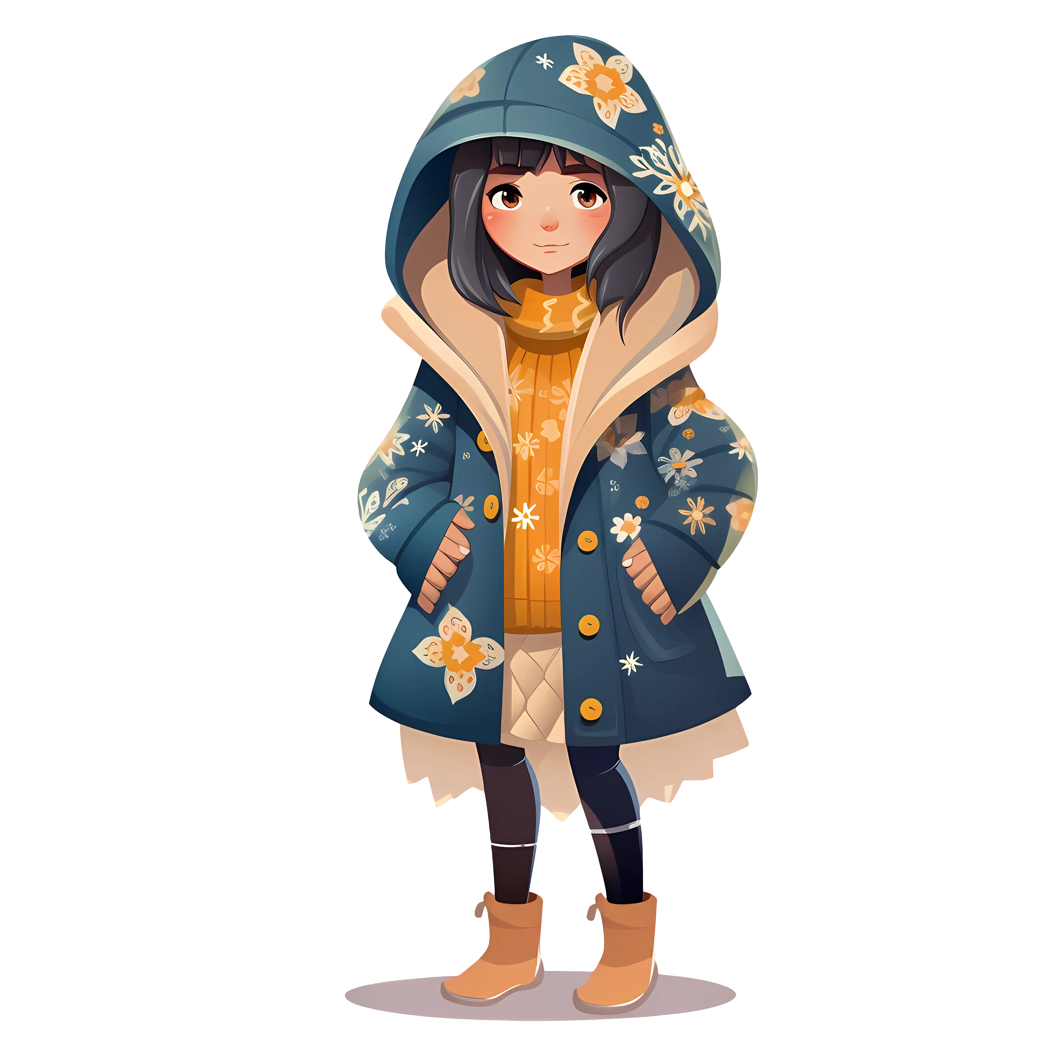 Stylish Girl in Winter Coat Illustration