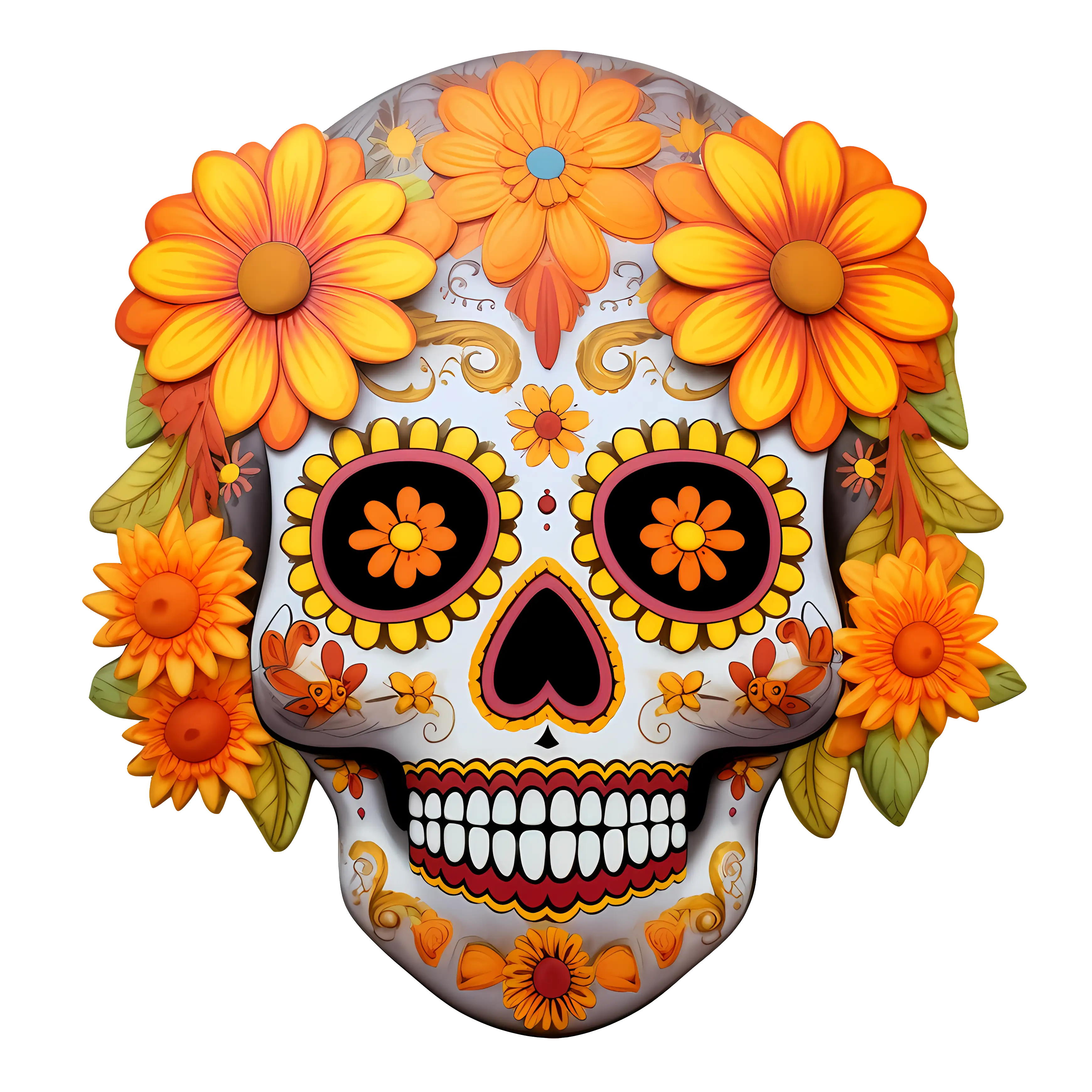 Dia de los Muertos Sugar Skull with Flowers