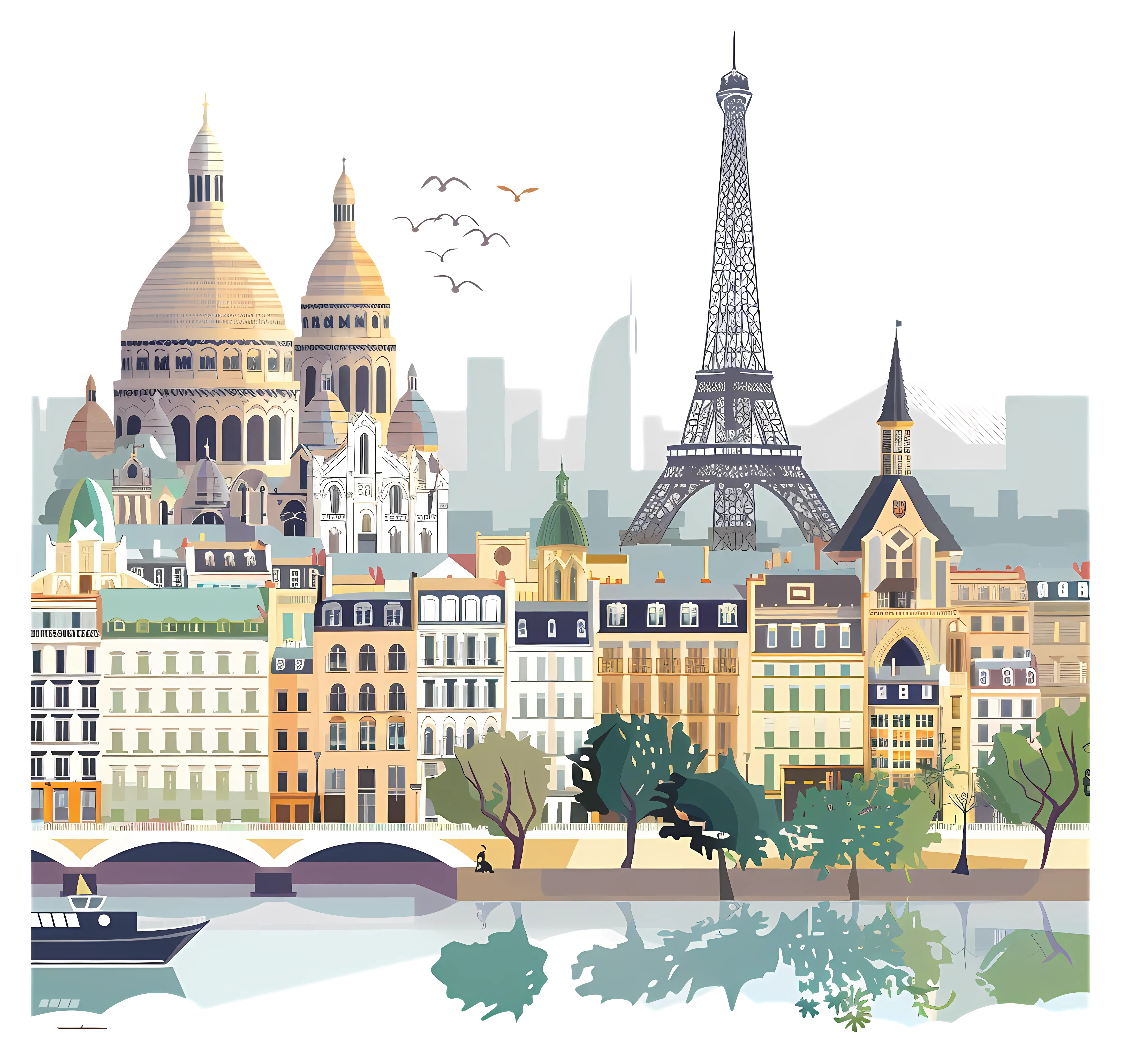 Paris Landmarks with Eiffel Tower