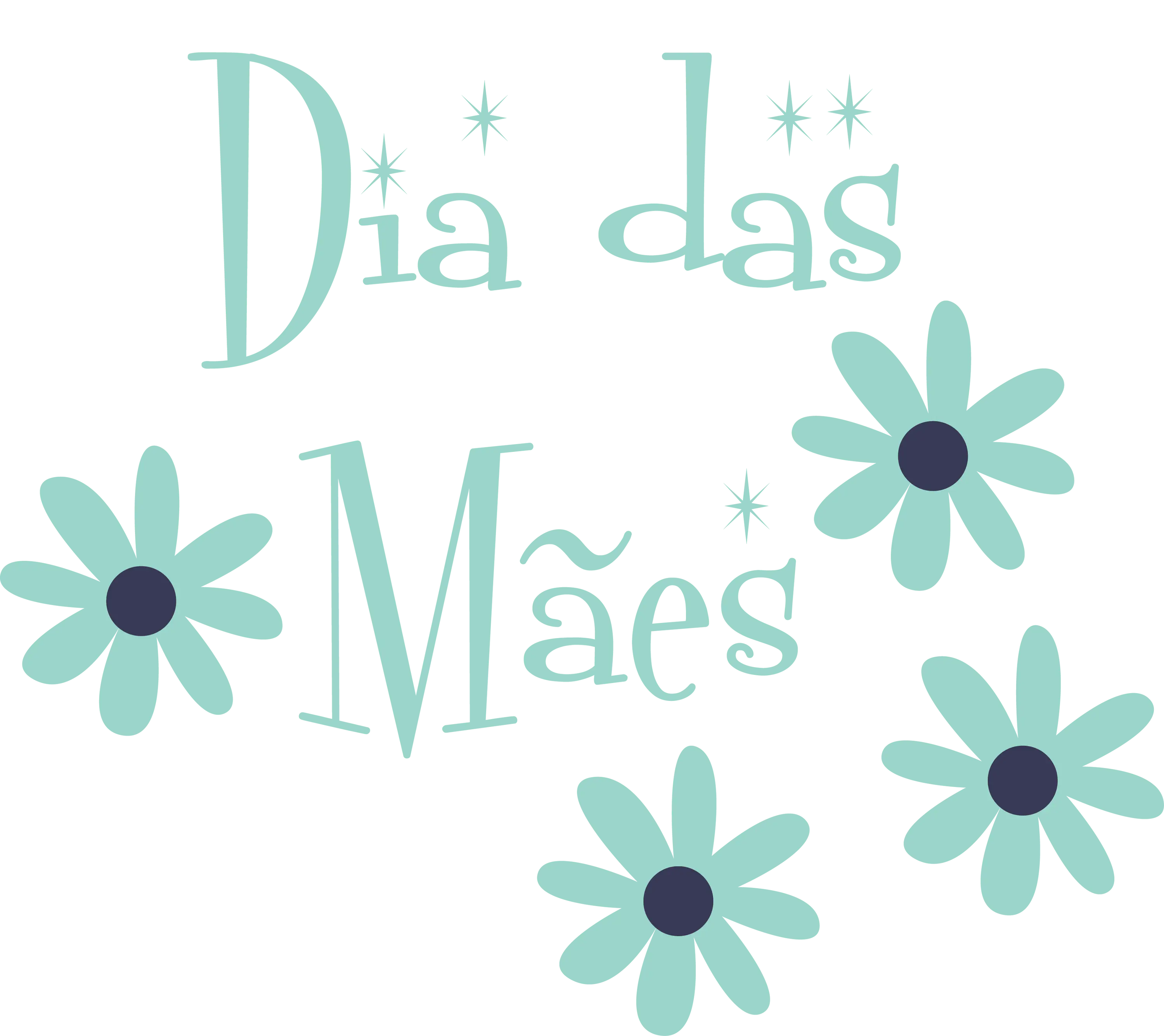 Dia das MÃ£es Text with Green Flowers and Artistic Style