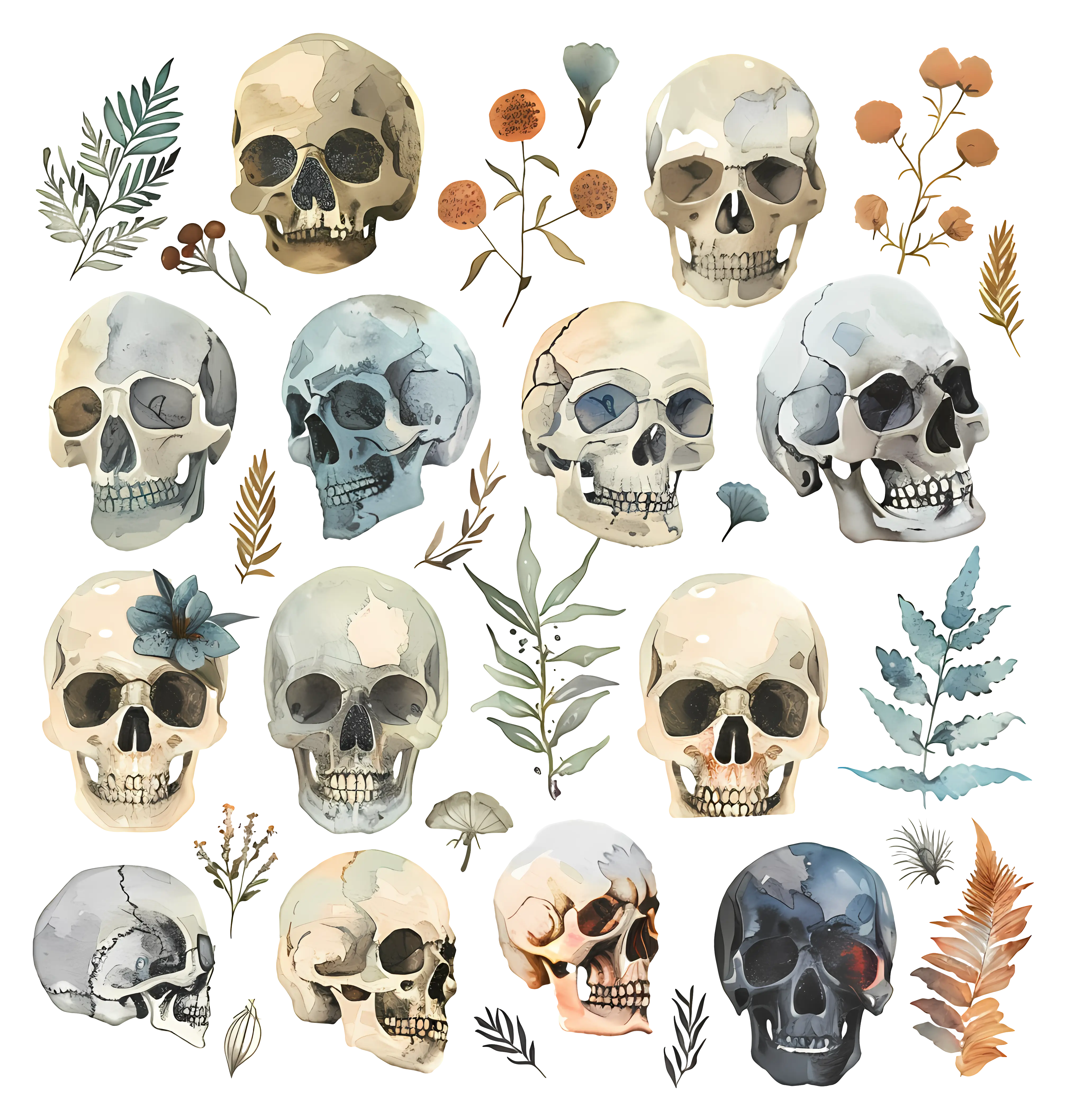 Artistic Skulls with Flowers