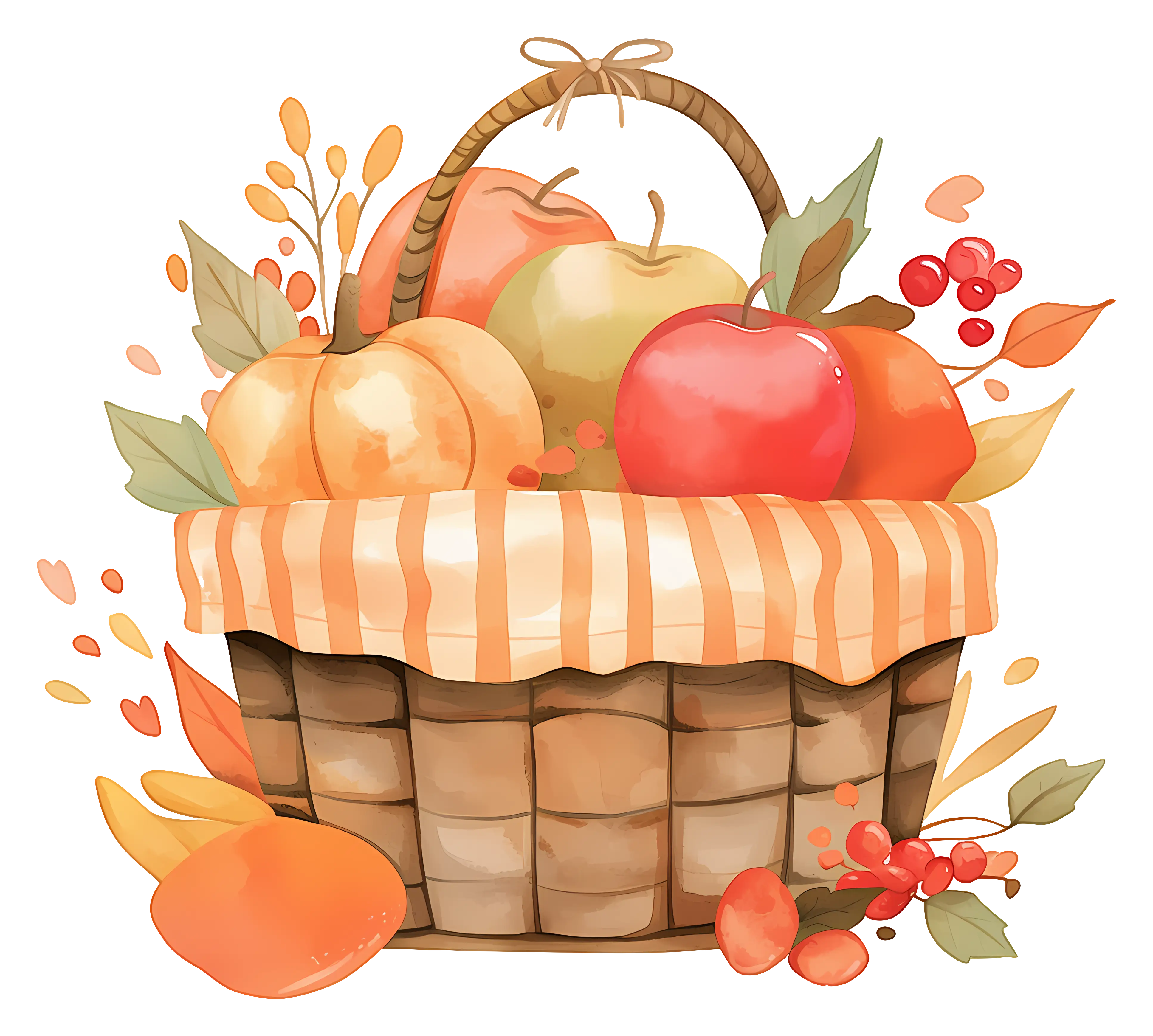 Illustration of a Fruit Basket Filled with Apples and Peaches
