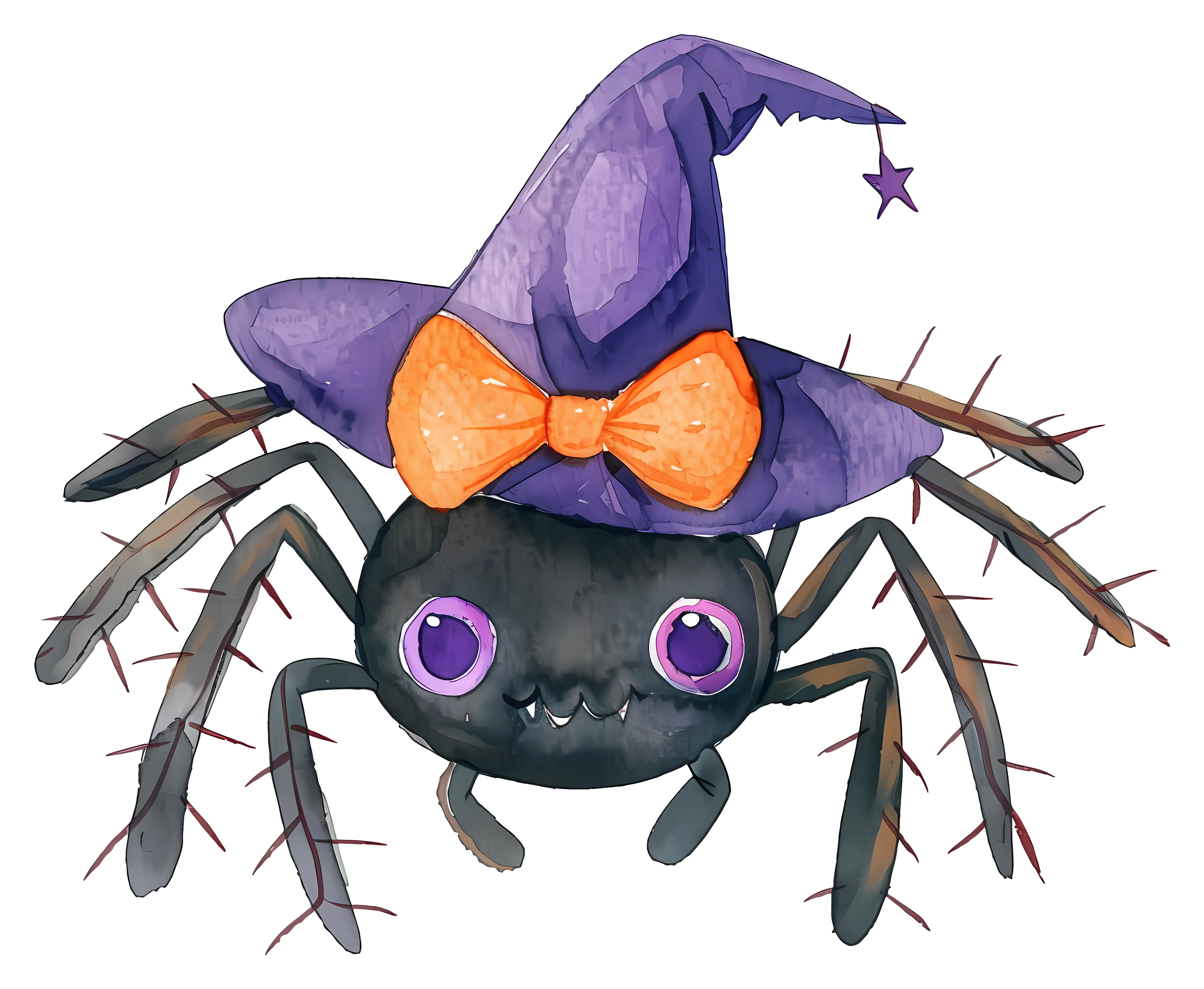 Adorable Spider Wearing a Witch Hat Illustration