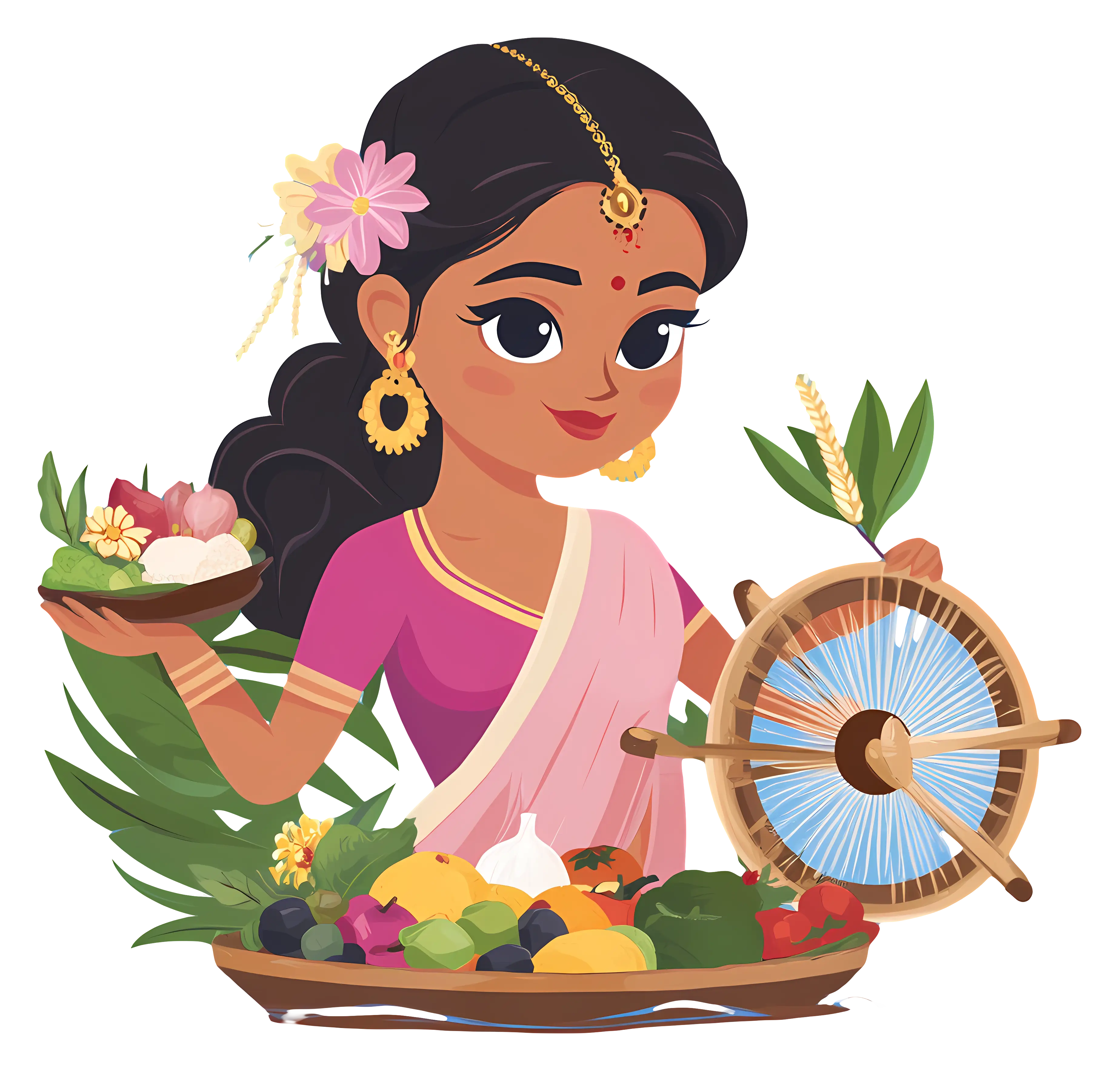 Woman with Spinning Wheel and Offerings