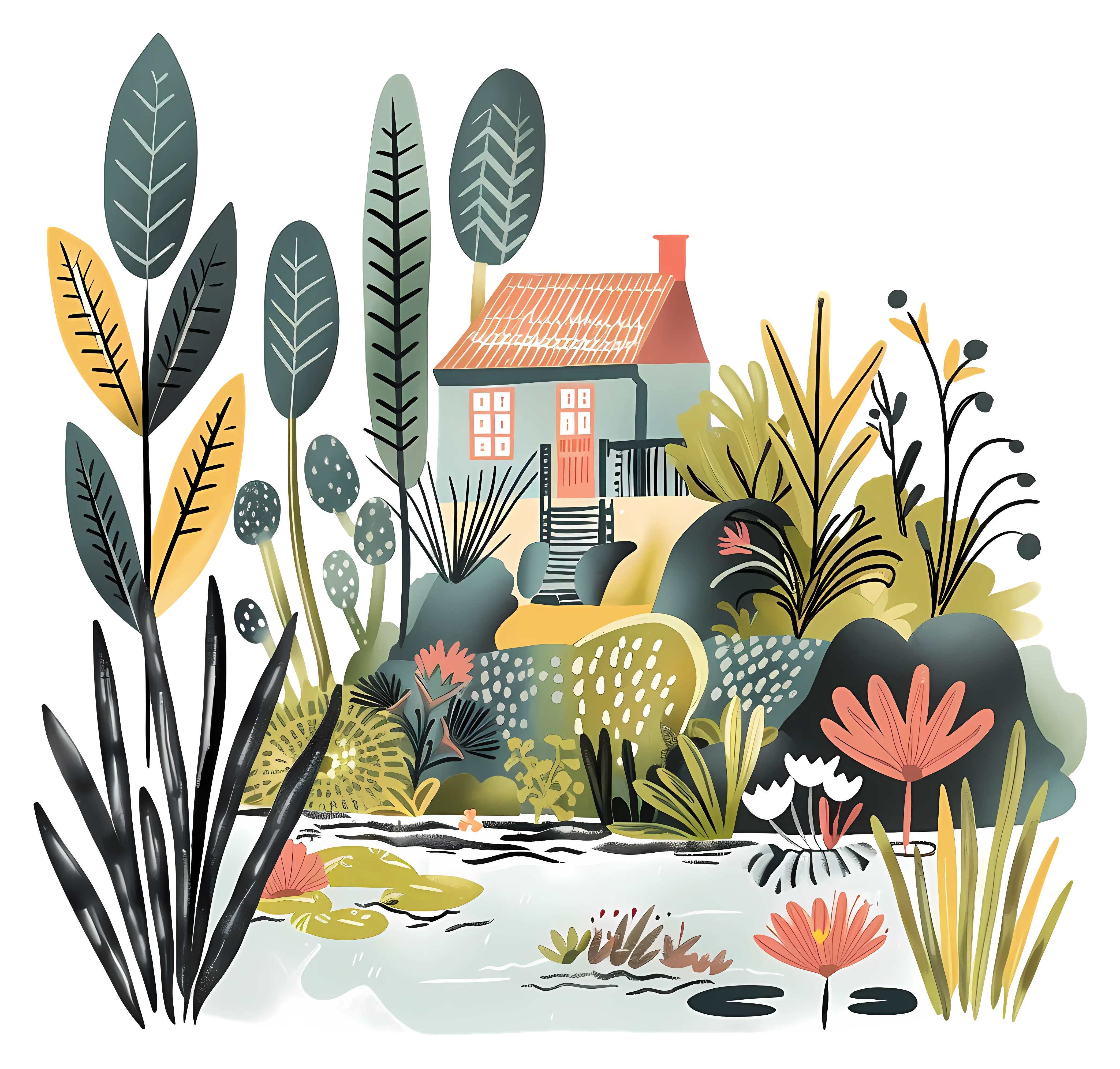 House Illustration Surrounded by Nature