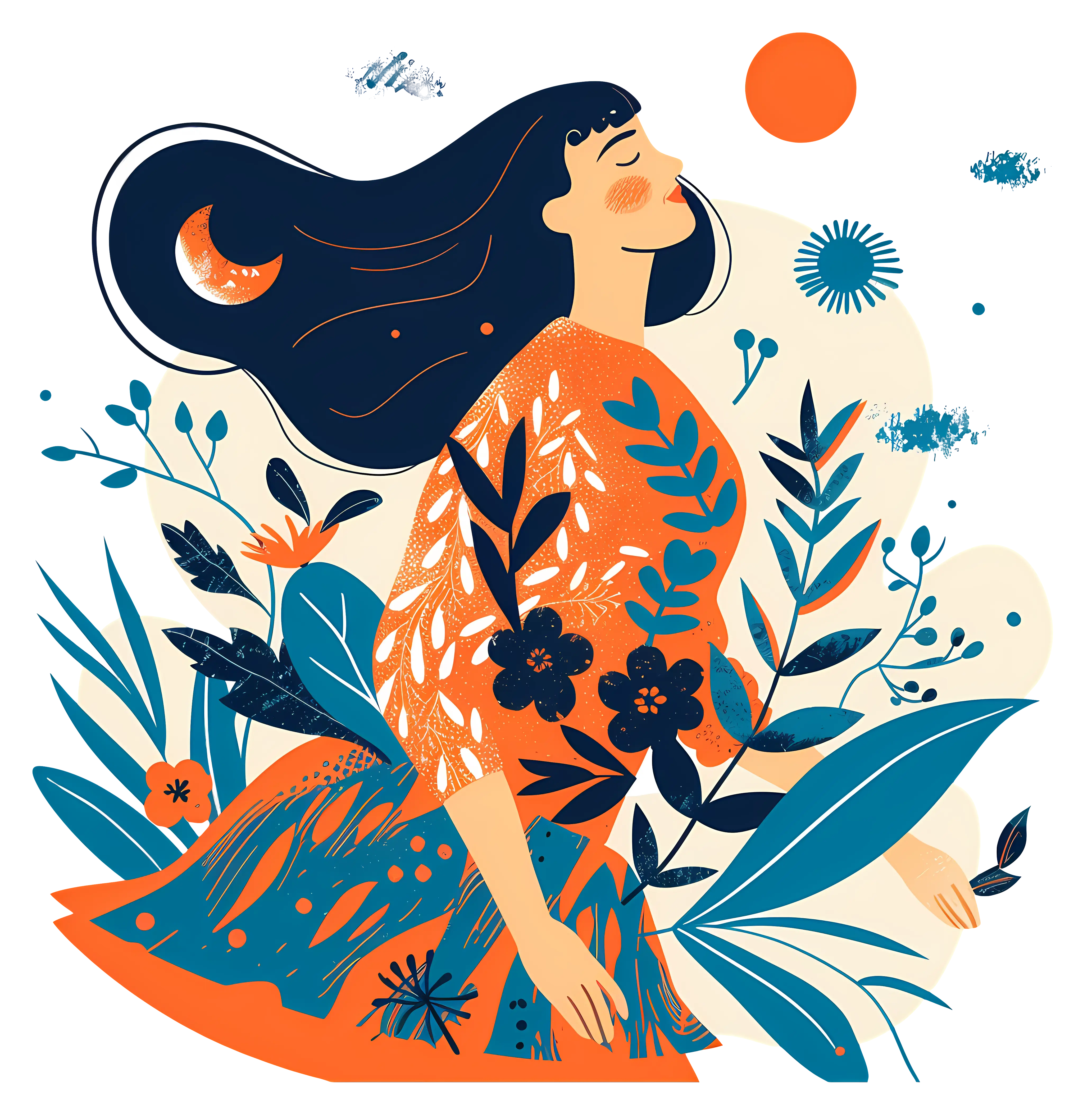 Woman with Flowers and Nature