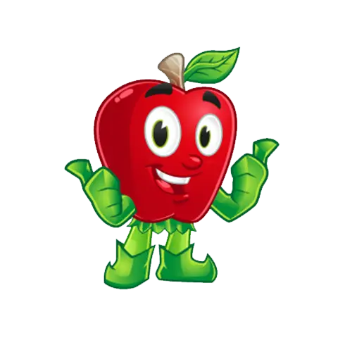 Smiling Red Apple Cartoon Character with Green Arms
