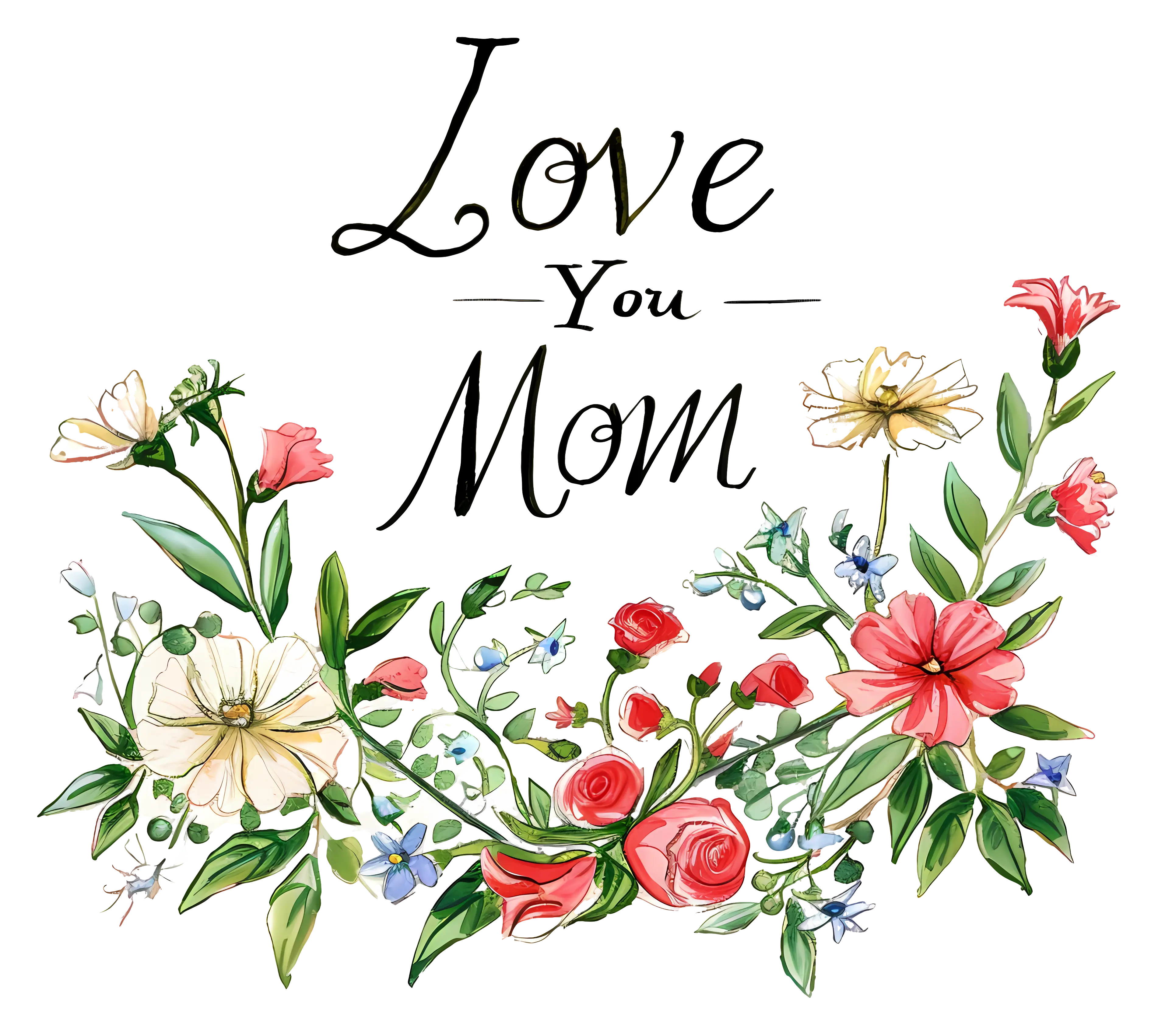 Floral &#039;Love You Mom&#039; Greeting Illustration