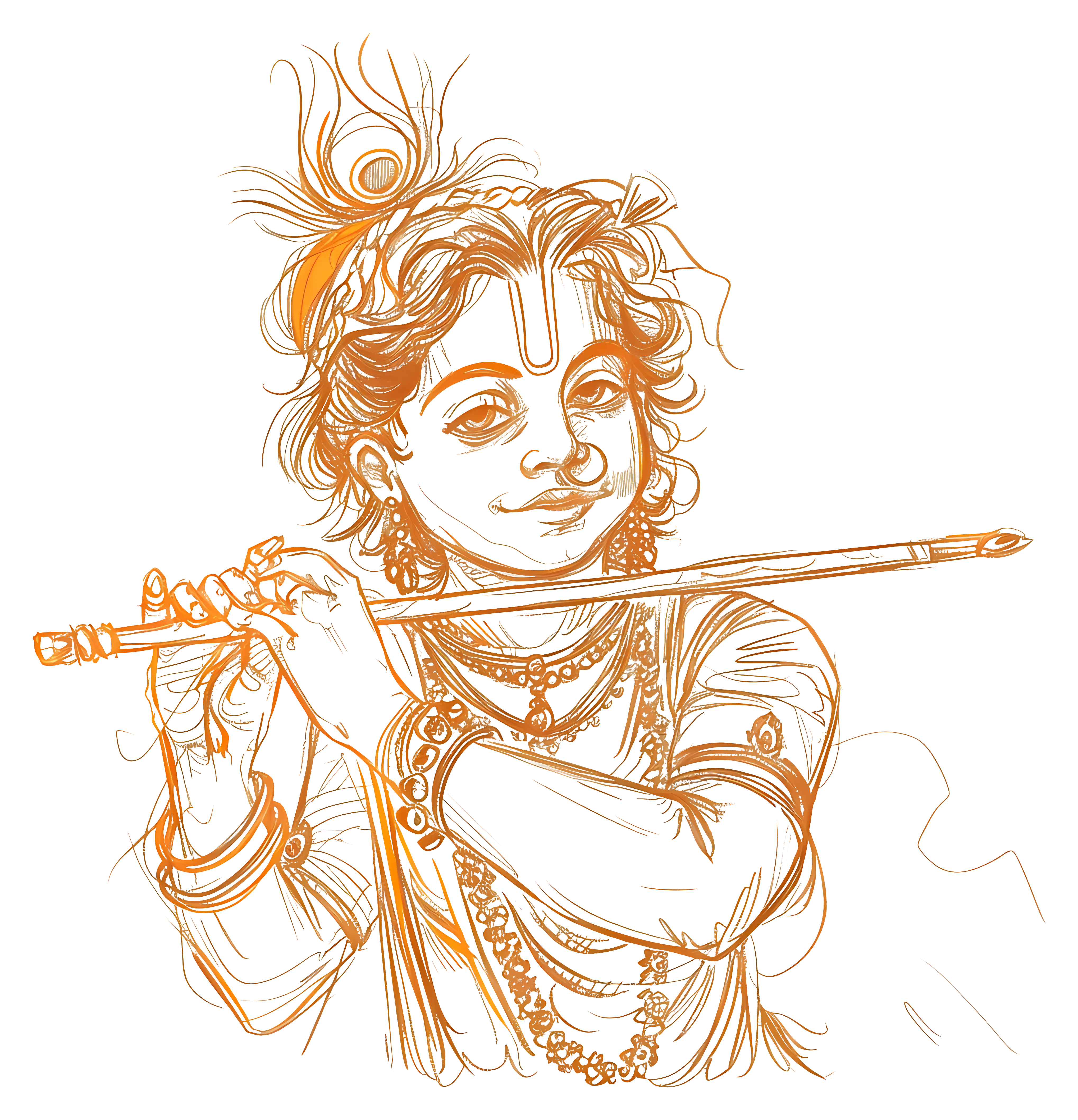 Drawing of Krishna Playing Flute