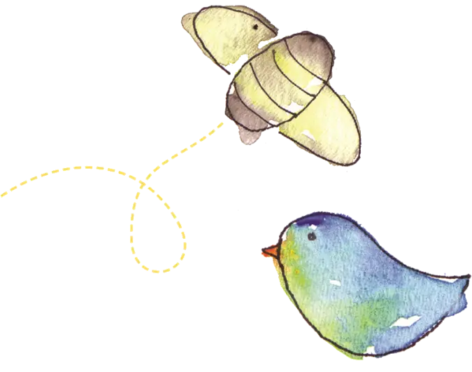 Watercolor Bird and Bee Illustration