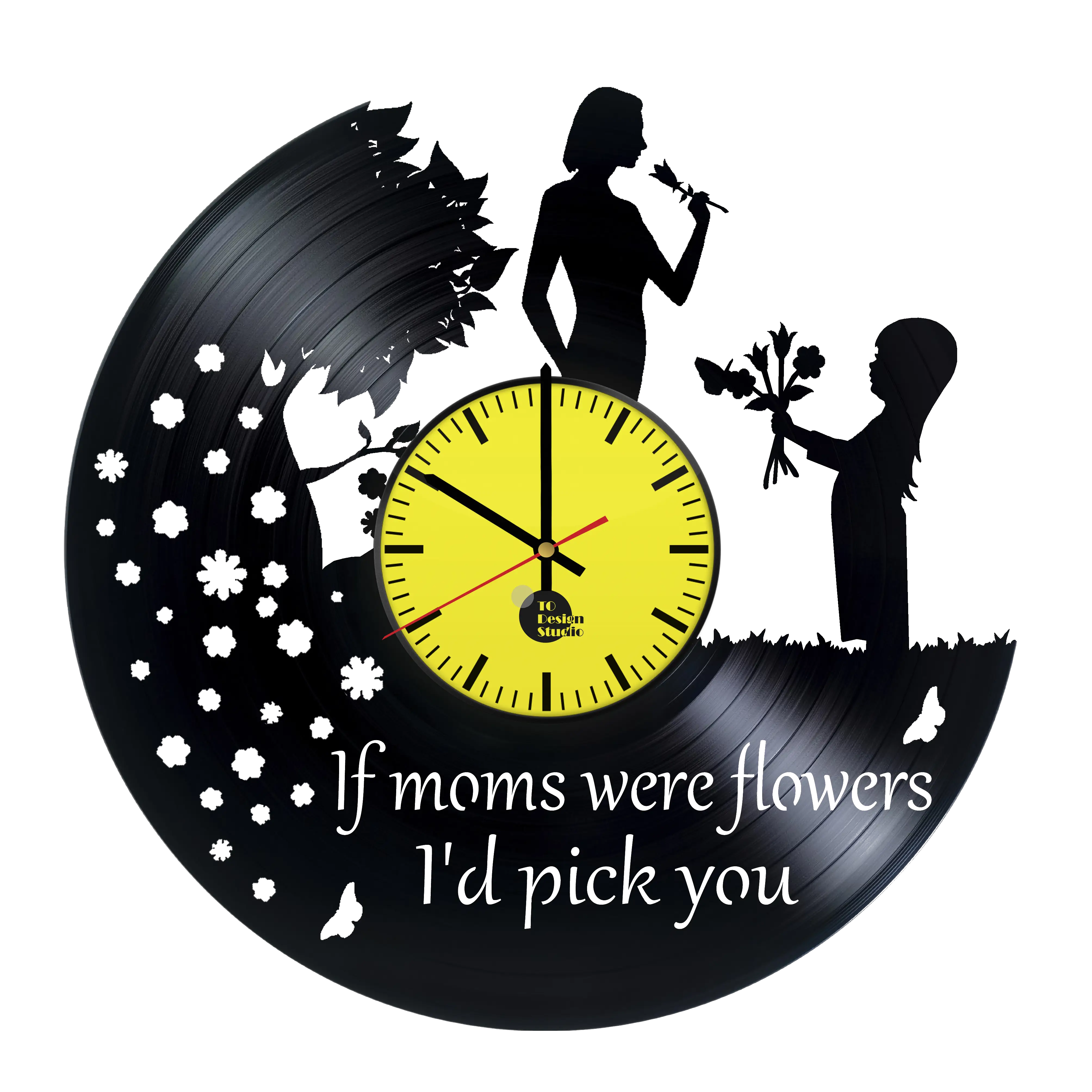 Vinyl Clock with Mother and Child Silhouette