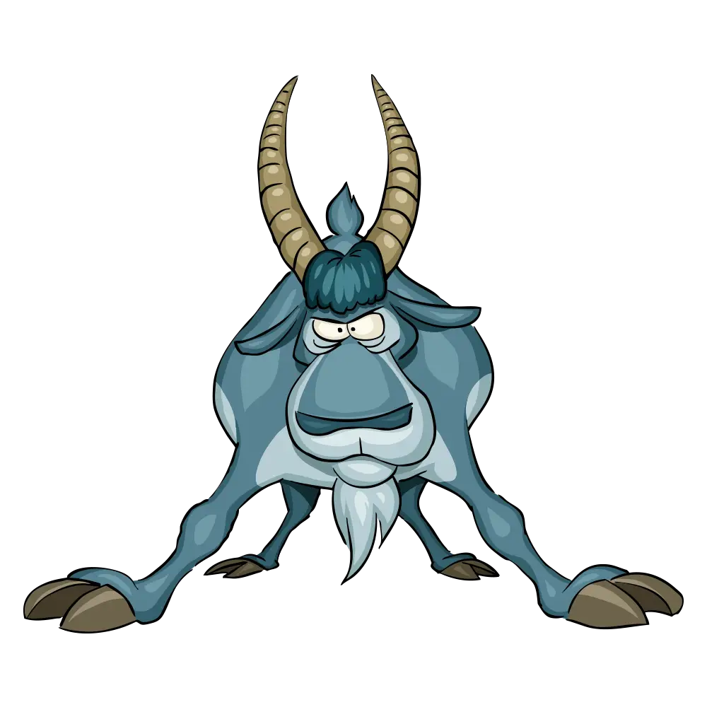 Blue Cartoon Goat with Horns