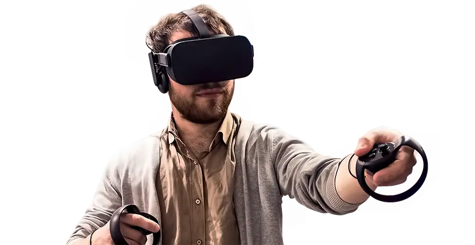 Virtual Reality User with Headset and Controllers