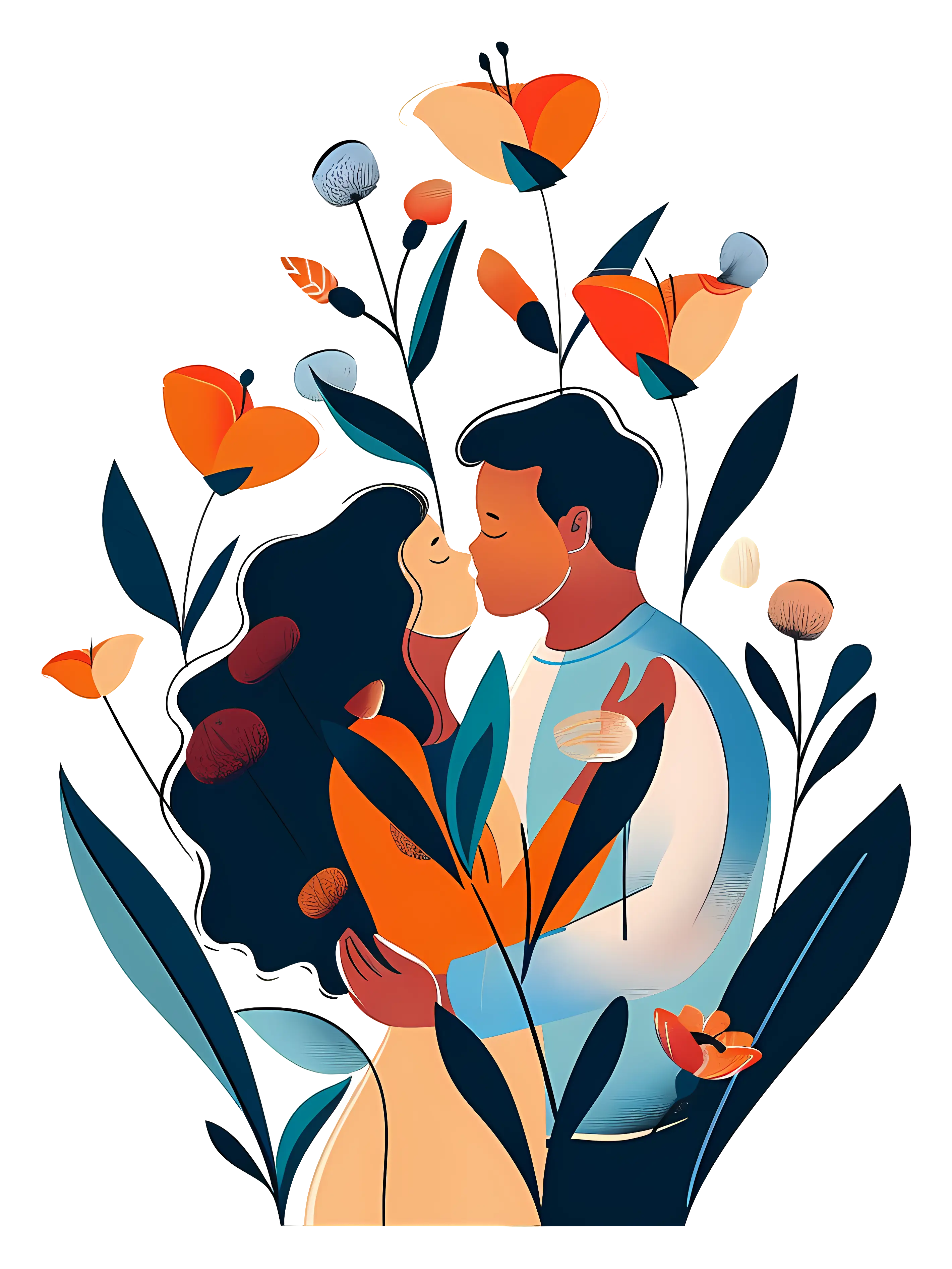 Couple Kissing with Flowers