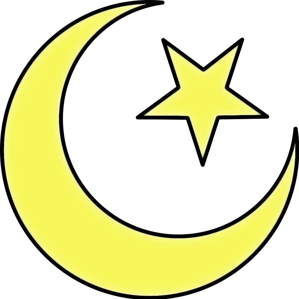 Yellow Crescent Moon with Star Icon Design