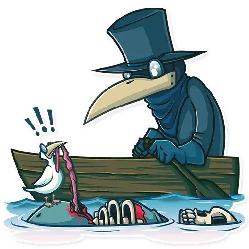 Plague Doctor Cartoon in a Boat