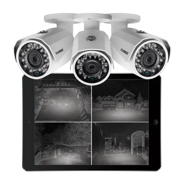 Home security cameras with live feed monitor