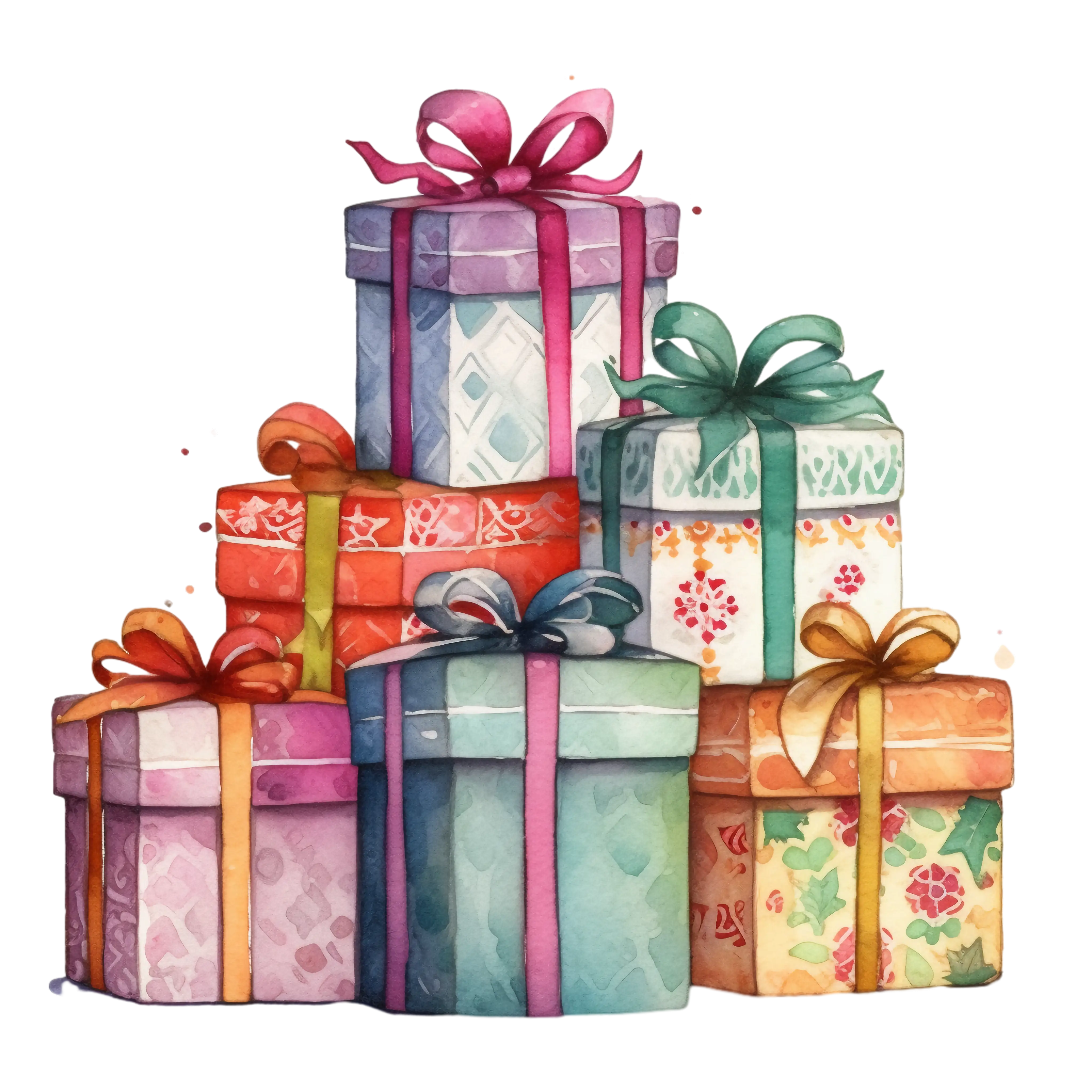 Colorful Pile of Wrapped Gift Boxes