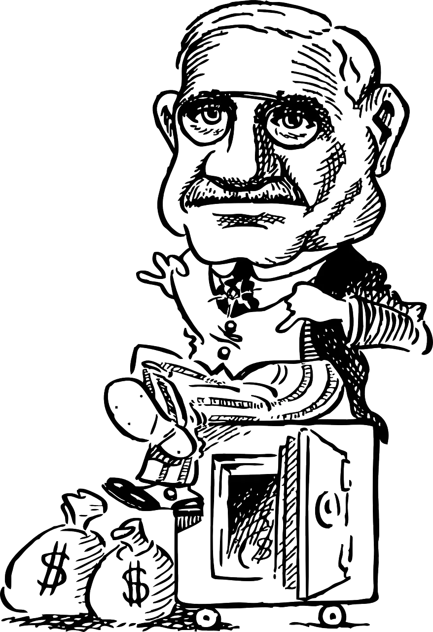 Cartoon Banker with Money Bags Illustration