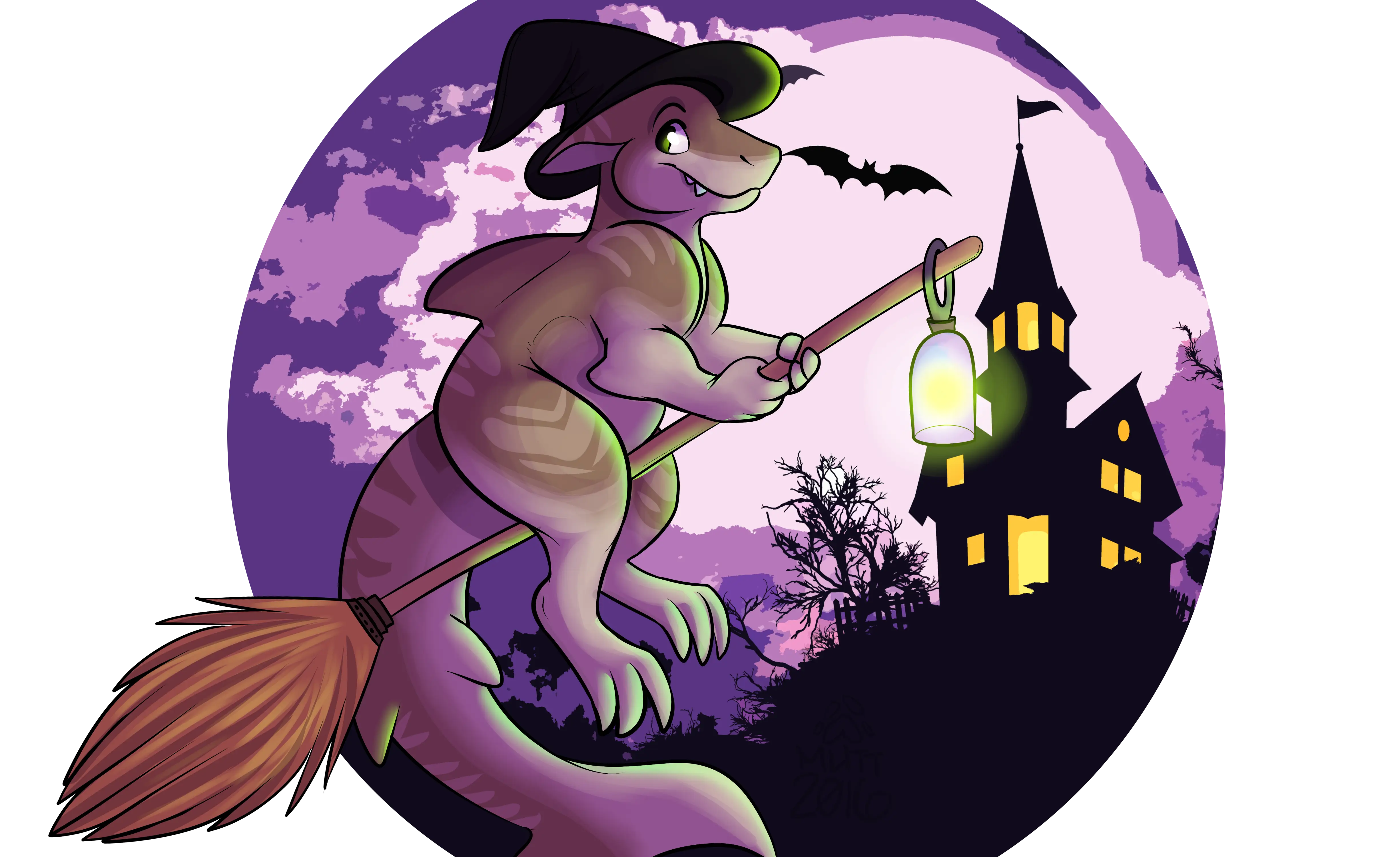 Dinosaur Witch on Broom