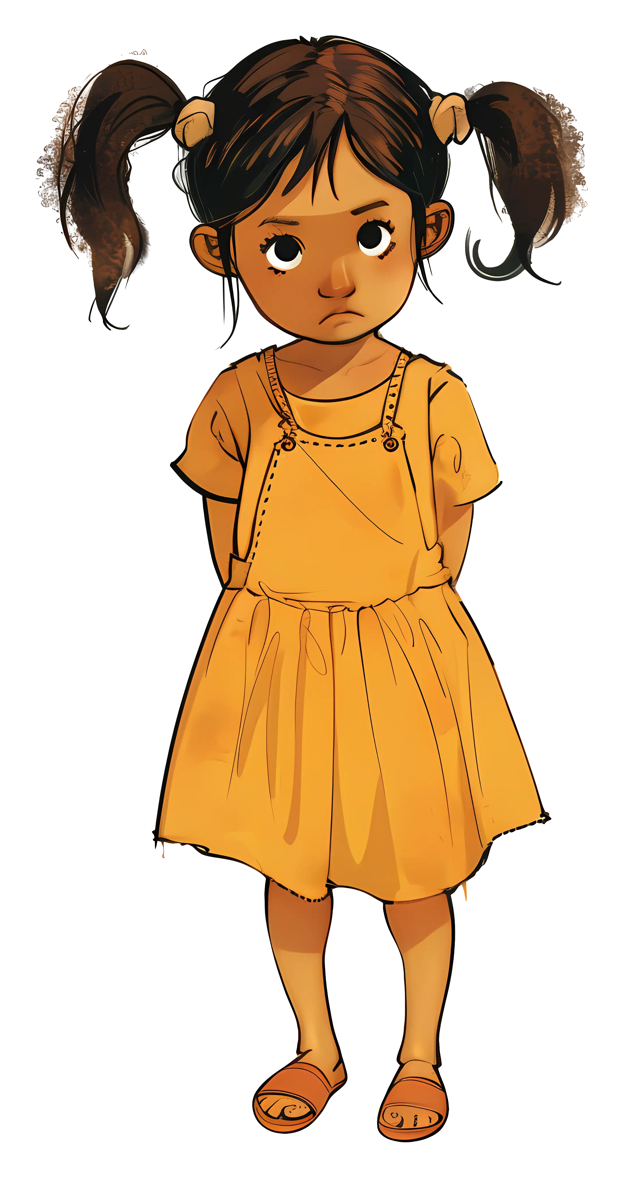 Cartoon Illustration of a Girl in Yellow Dress