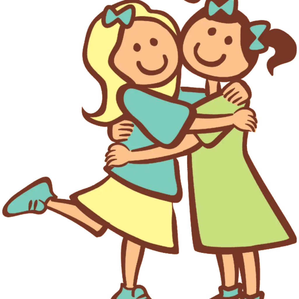 Two Girls Hugging Cartoon Illustration