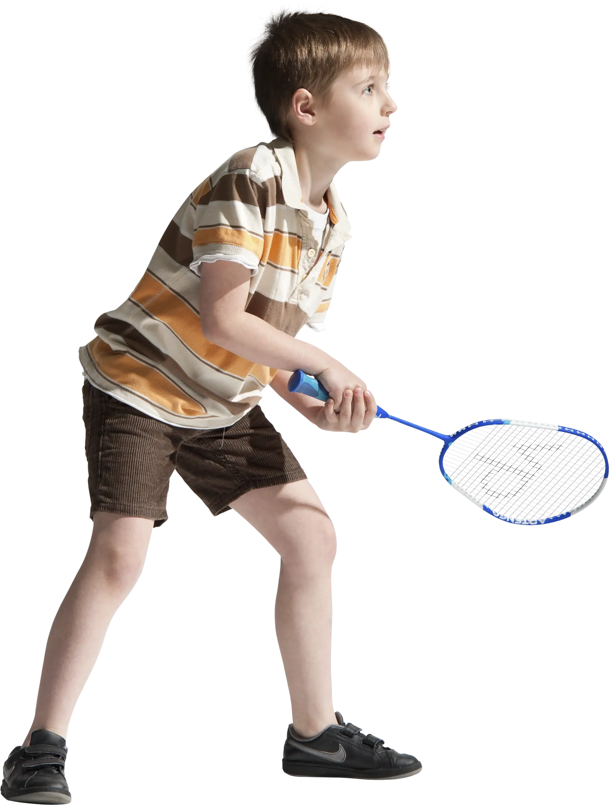 Boy Playing Badminton with Racket