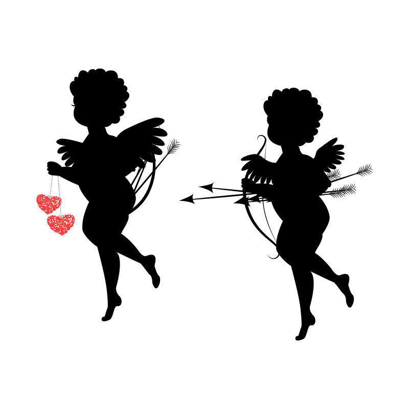 Cupid Silhouette with Bow and Arrow