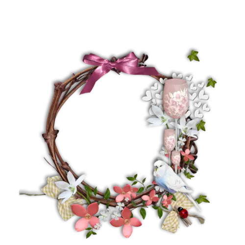 Floral Wreath with Bird and Ribbon