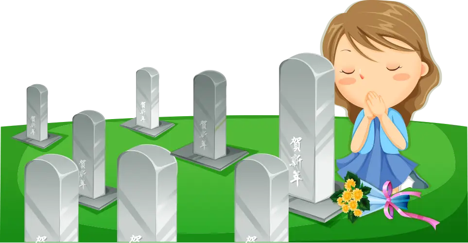 Girl Praying at Graves in Cemetery