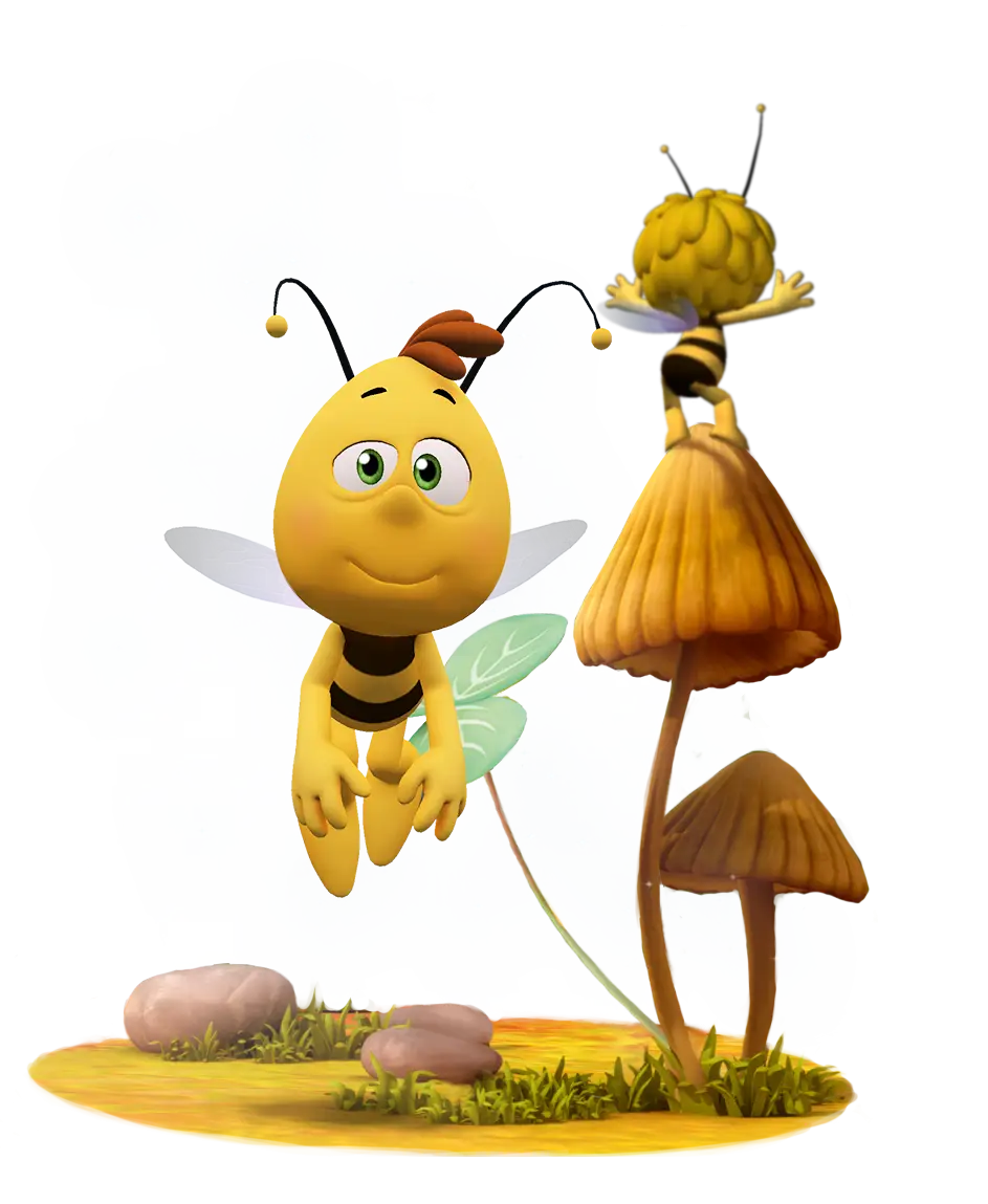 Cartoon Bee with Mushrooms