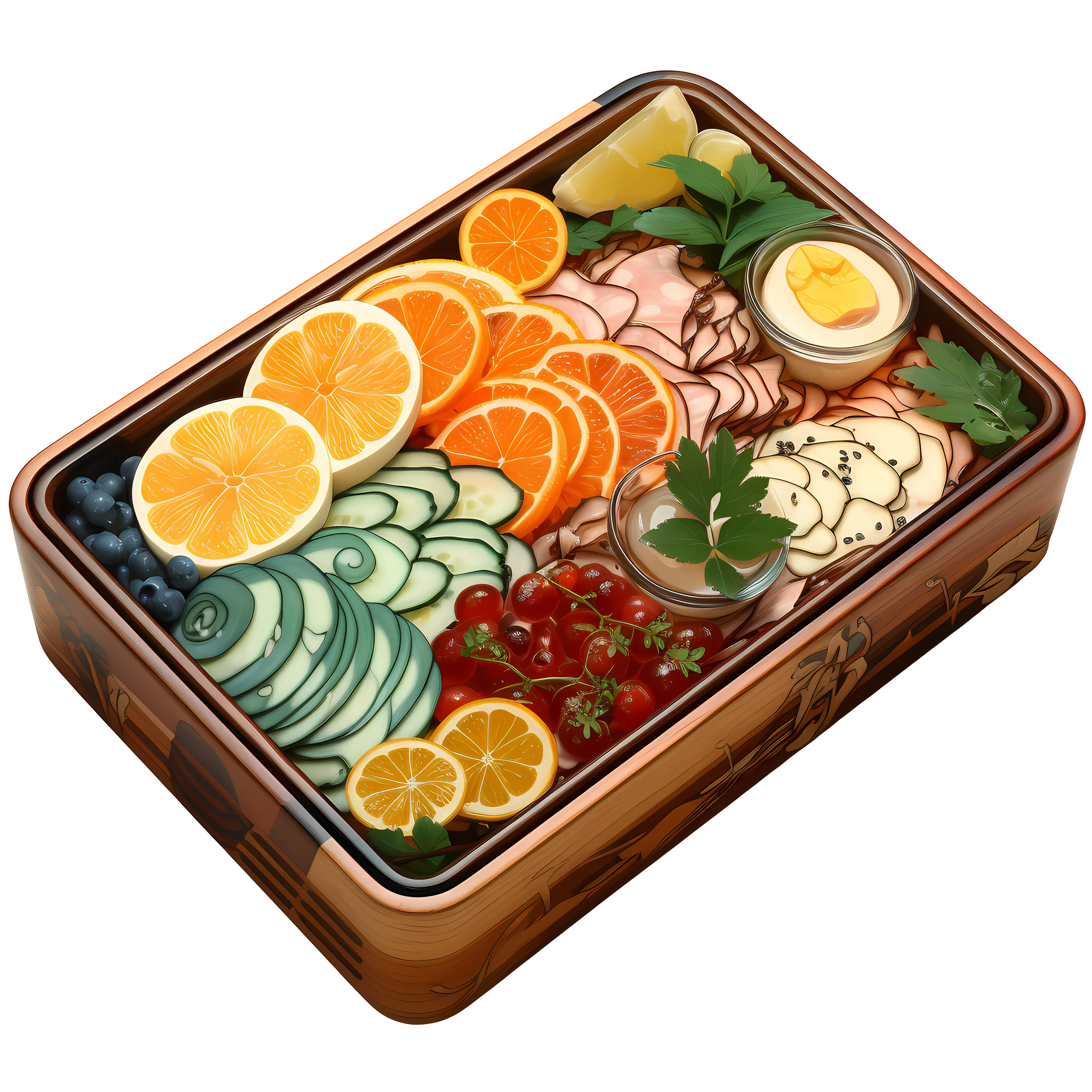 Bento Box with Fresh and Colorful Food Arrangement