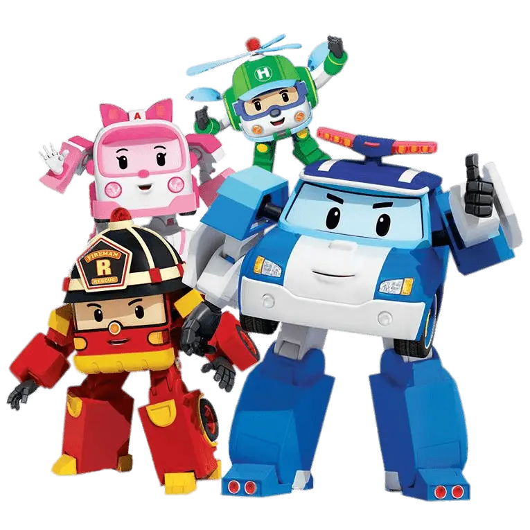 Team of Colorful Robot Cartoon Characters