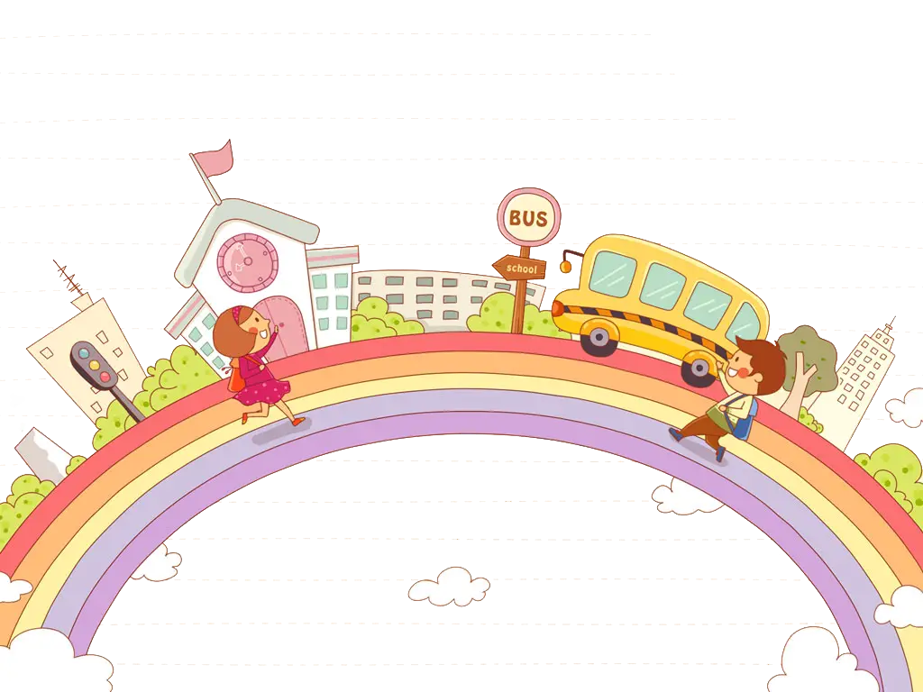 Children Playing on Rainbow with School Bus