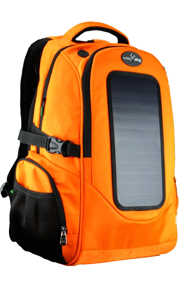 Orange Backpack with Solar Panel