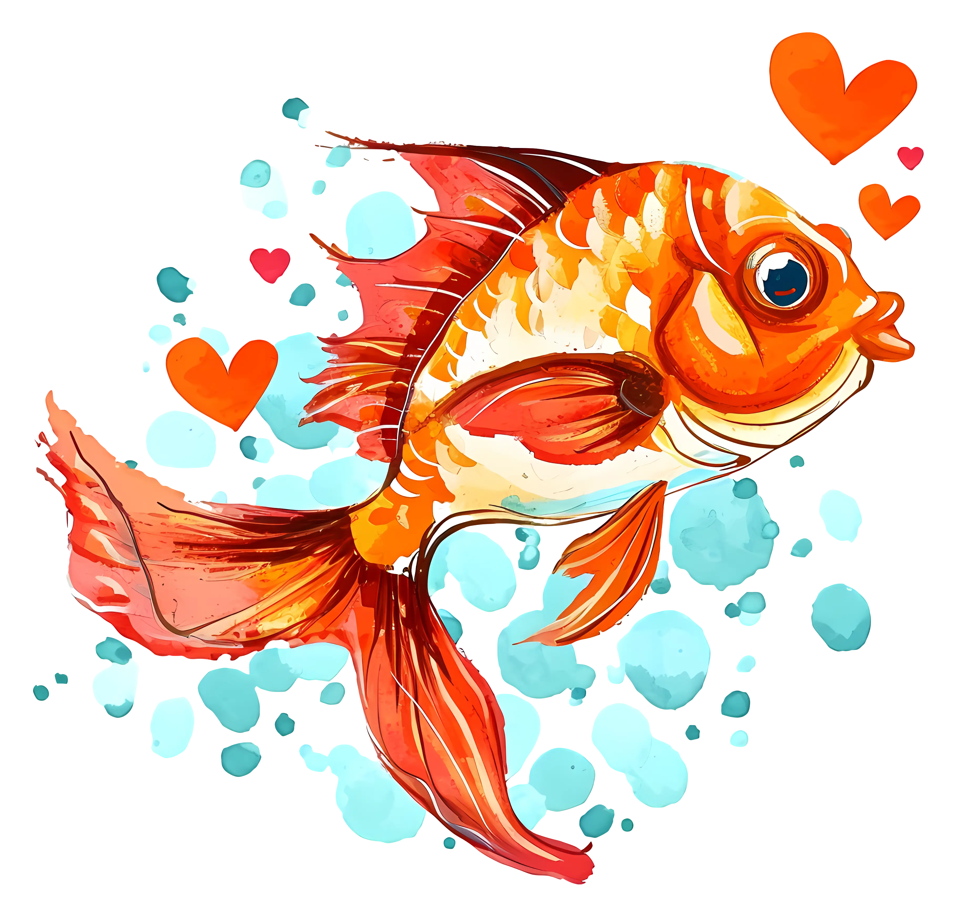 Colorful Fish with Hearts Artwork