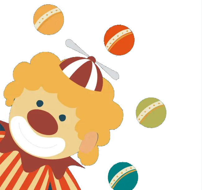 Juggling Cartoon Clown in Bright Costume