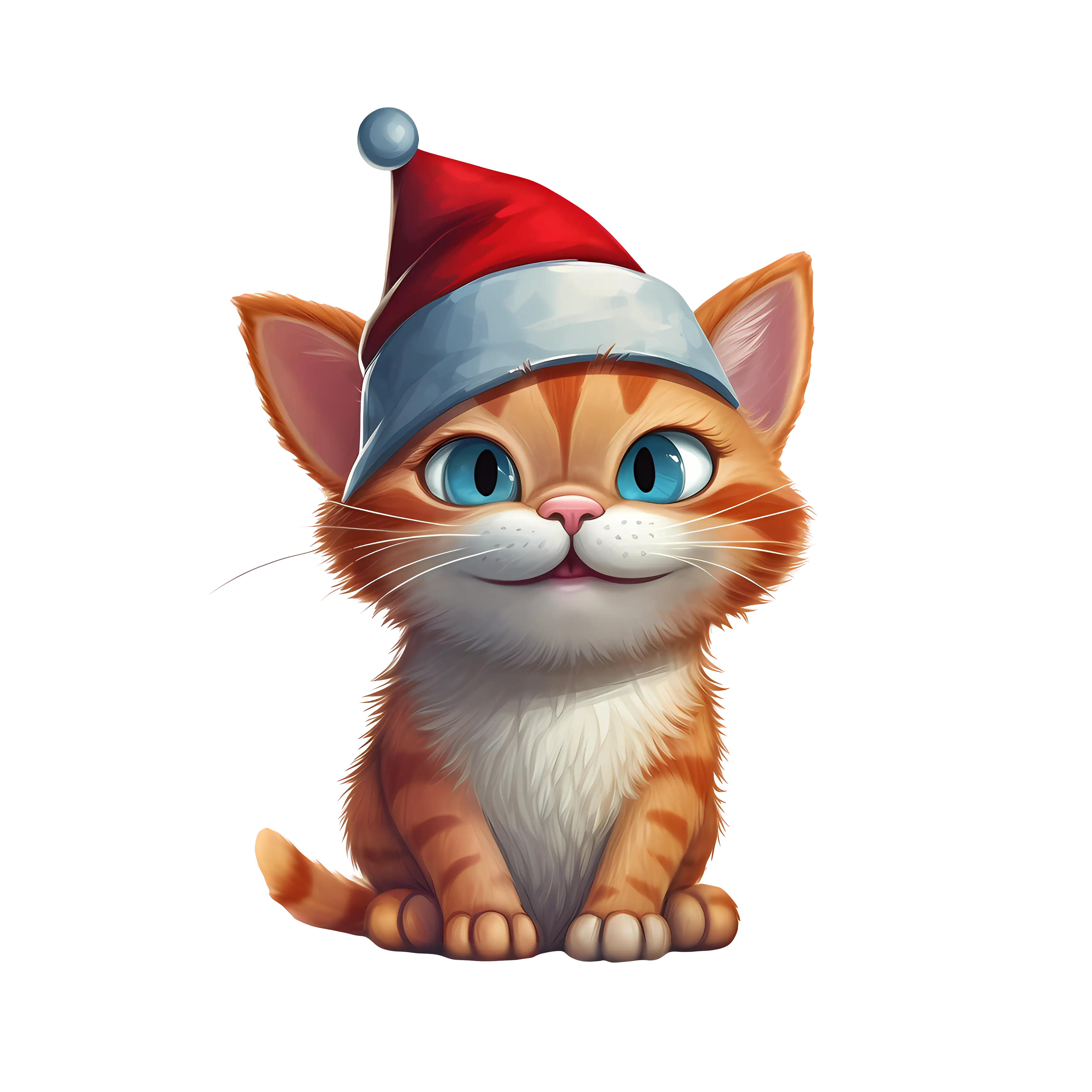 Cute Cat with Red Santa Hat Illustration