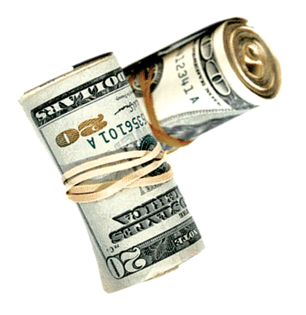 Rolled Cash with Rubber Band