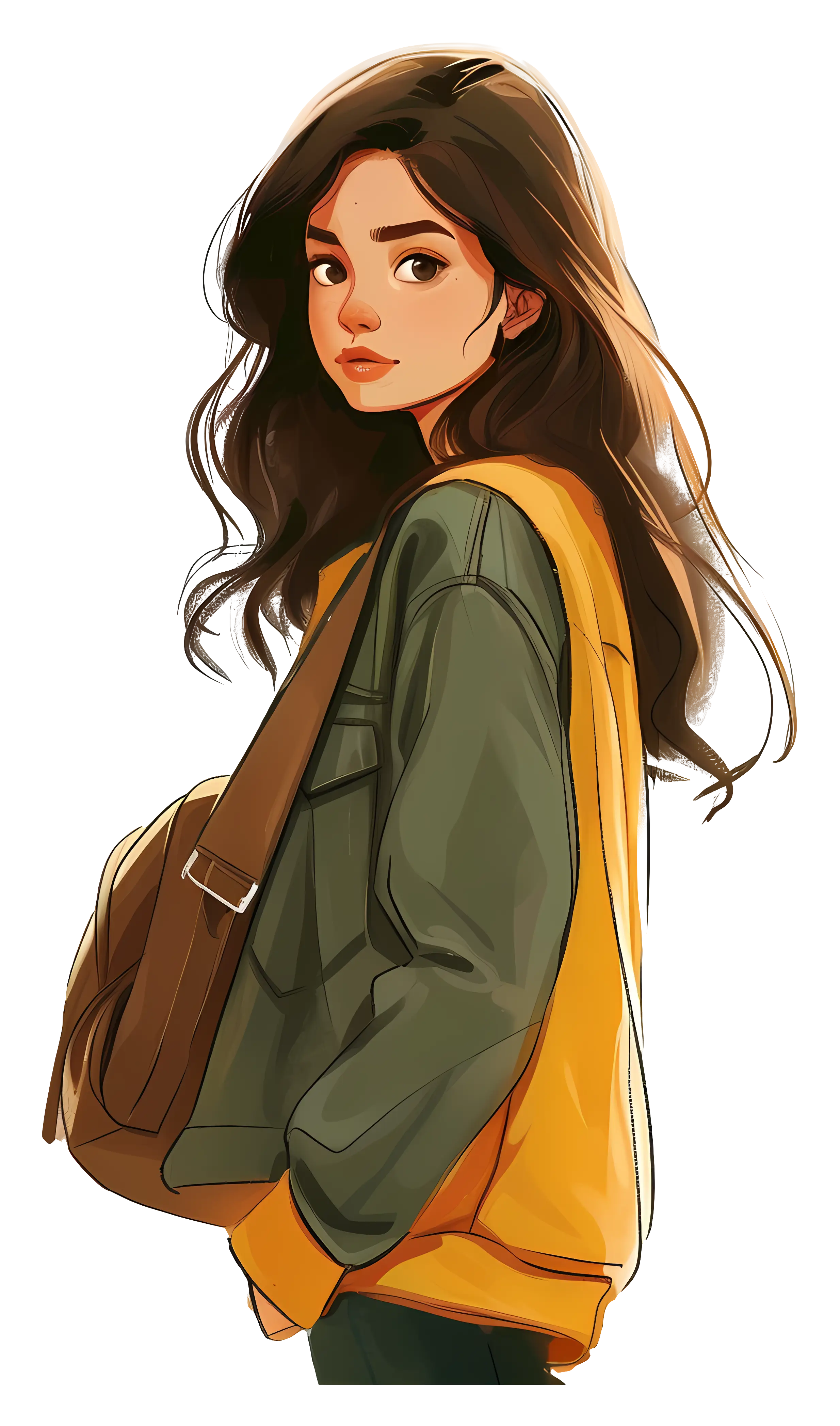 Cartoon Girl with Jacket and Backpack