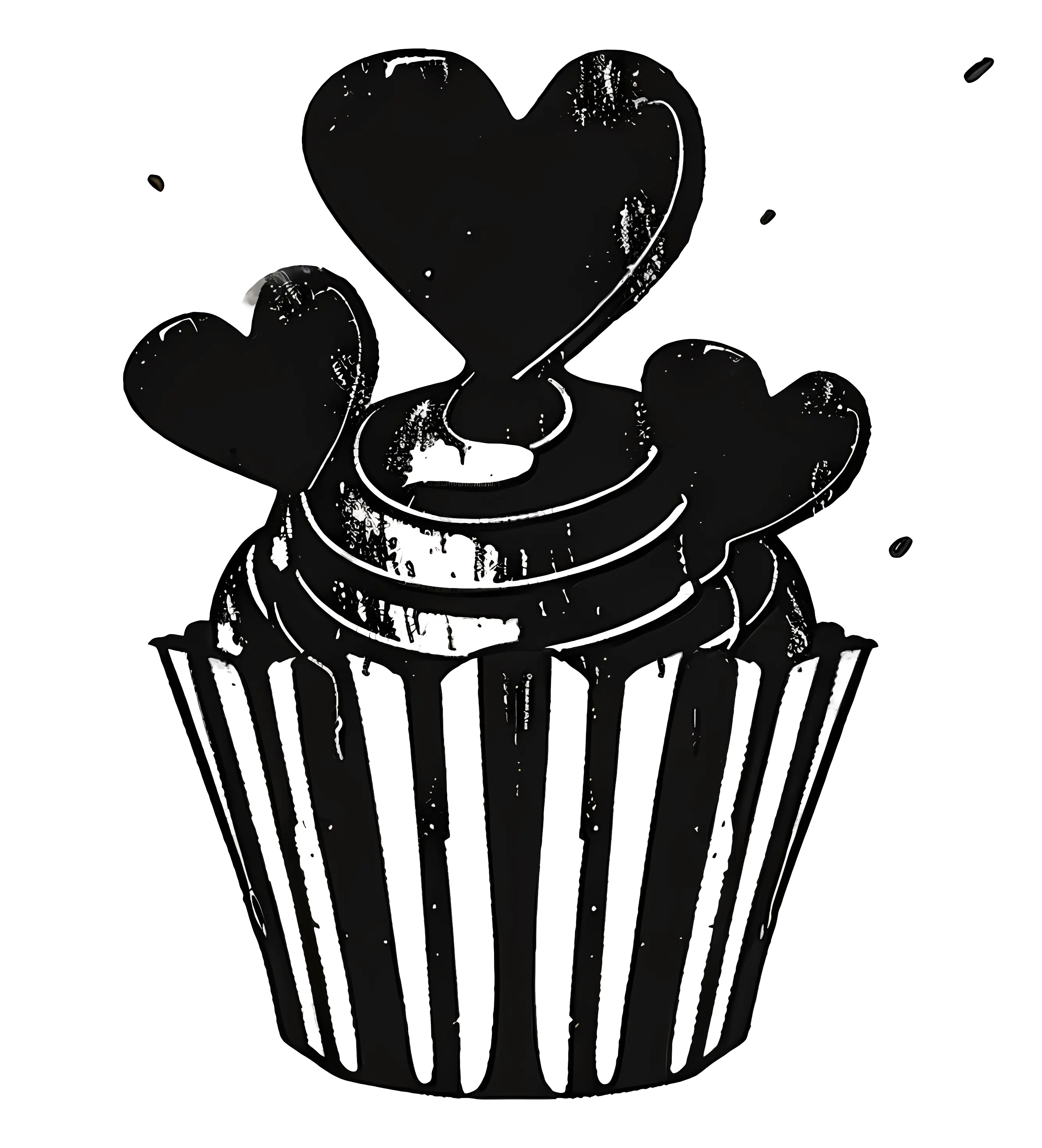 Black Cupcake Illustration with Heart Decorations