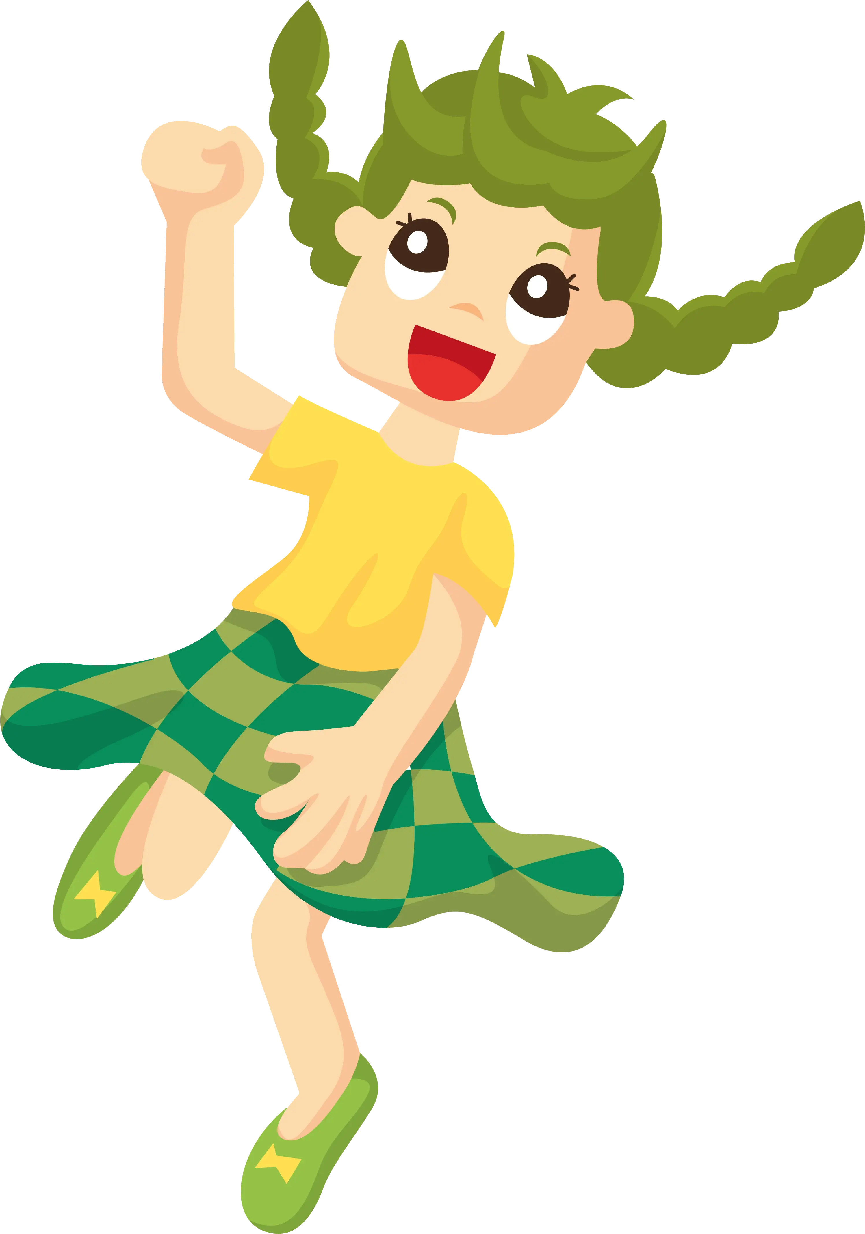 Cartoon Girl with Green Hair and Yellow Dress